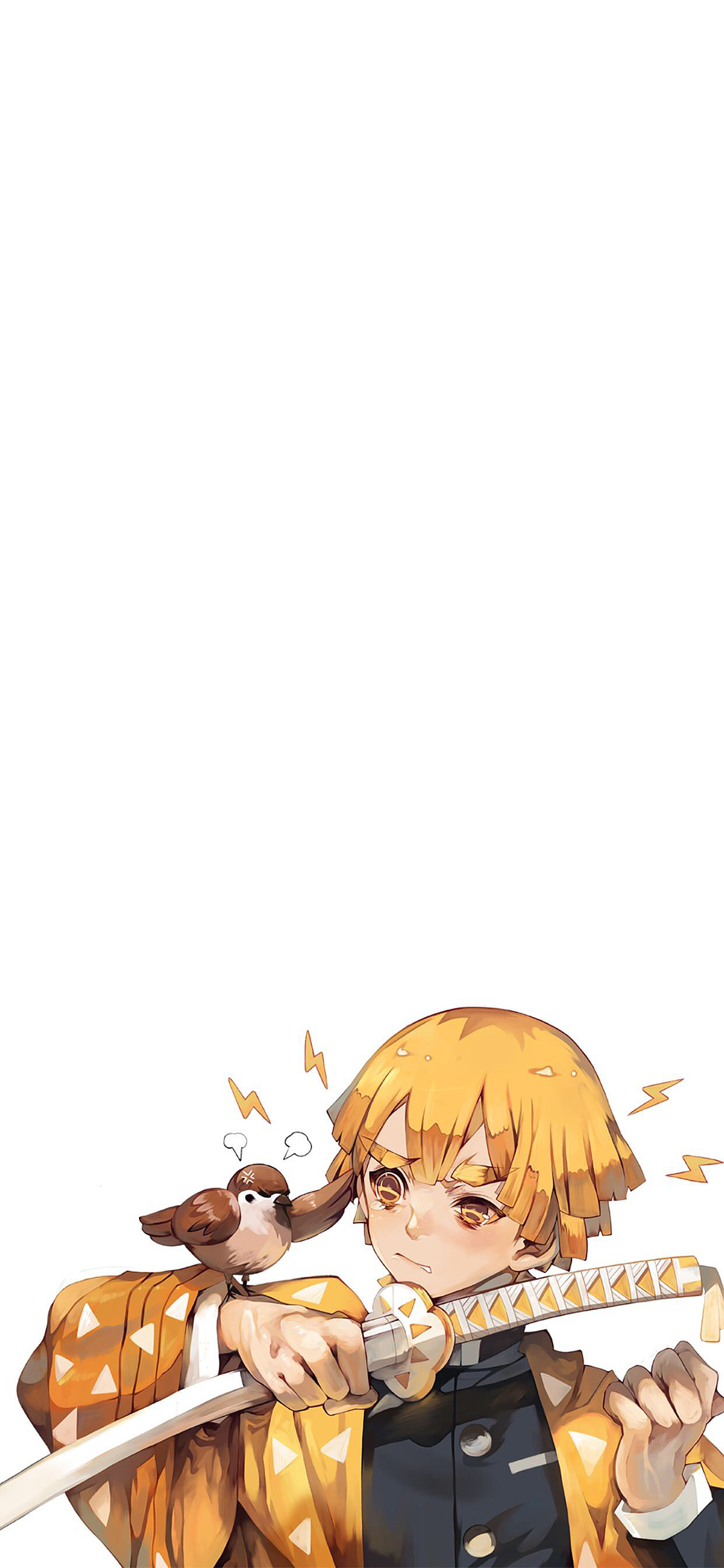 [2436×1125]鬼灭之刃 漫画 简约 小鸟 苹果手机动漫壁纸图片