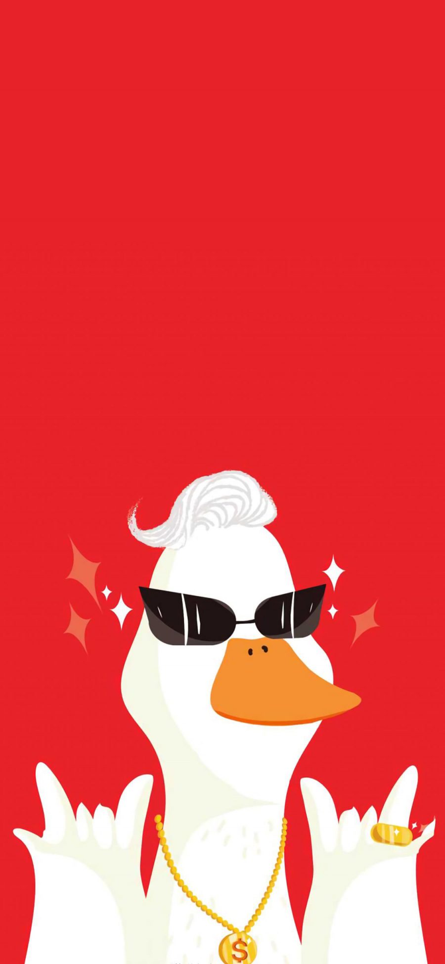 [2436×1125]鸭子 卡通 可爱 摇滚 金链 墨镜 红色 苹果手机动漫壁纸图片