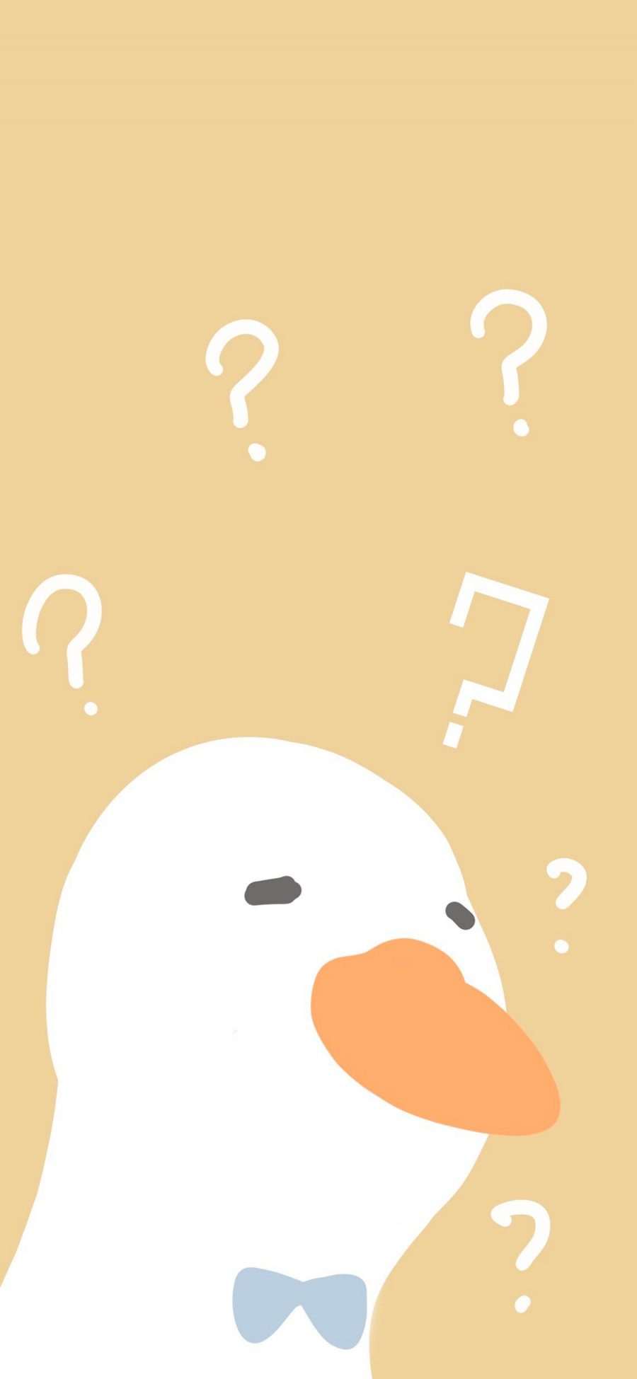 [2436×1125]鸭子 黄色 问号 疑问 蝴蝶结 卡通 苹果手机动漫壁纸图片