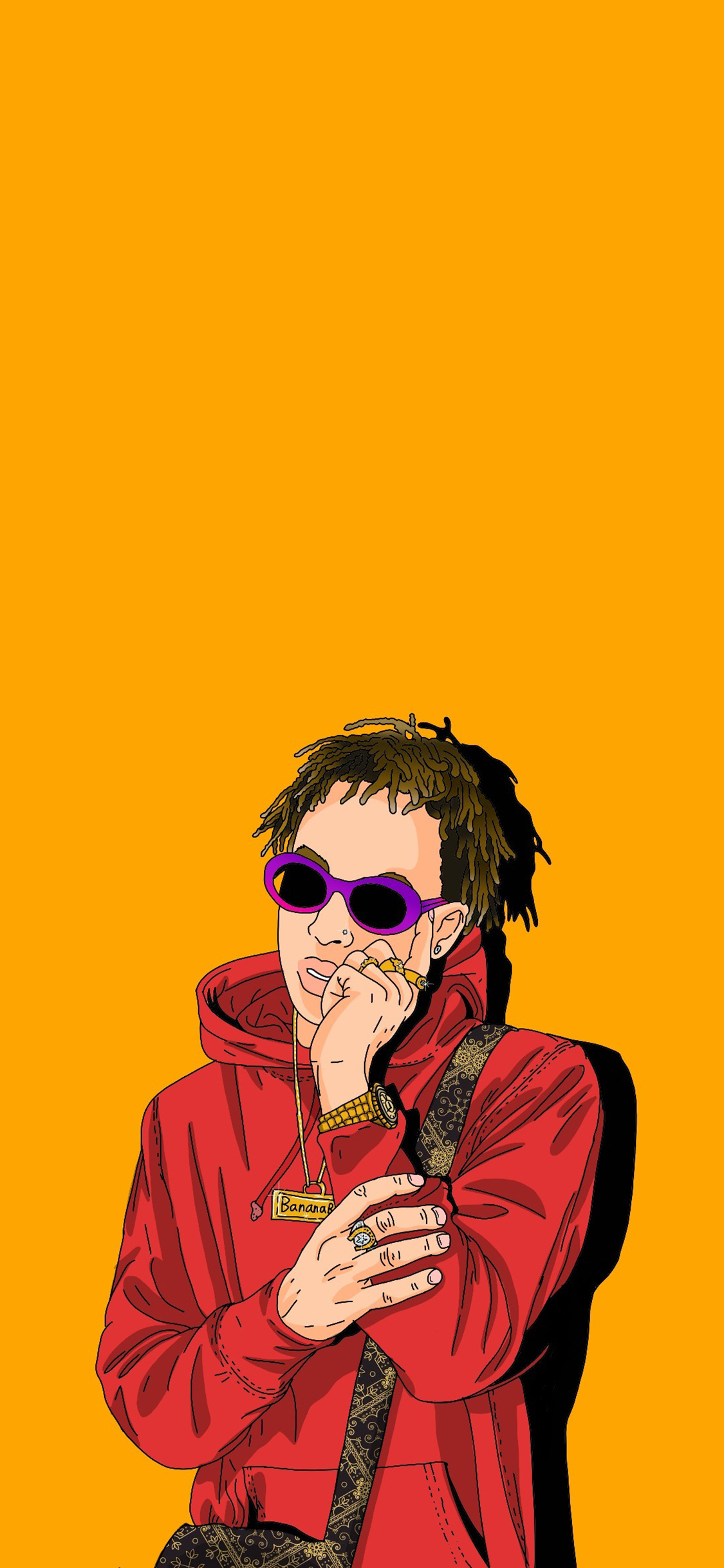 [2436×1125]黄色 潮图 rapper 脏辫 BananaB 苹果手机动漫壁纸图片
