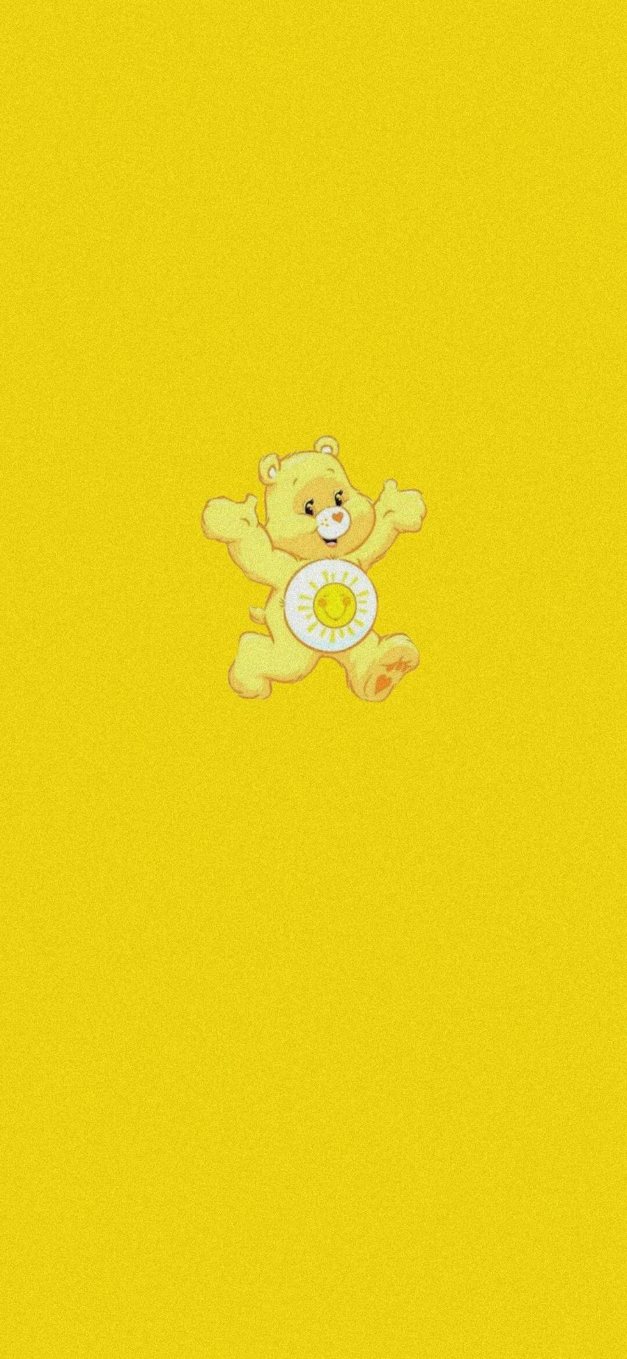 [2436×1125]黄色 背景 彩虹熊 爱心熊 苹果手机动漫壁纸图片