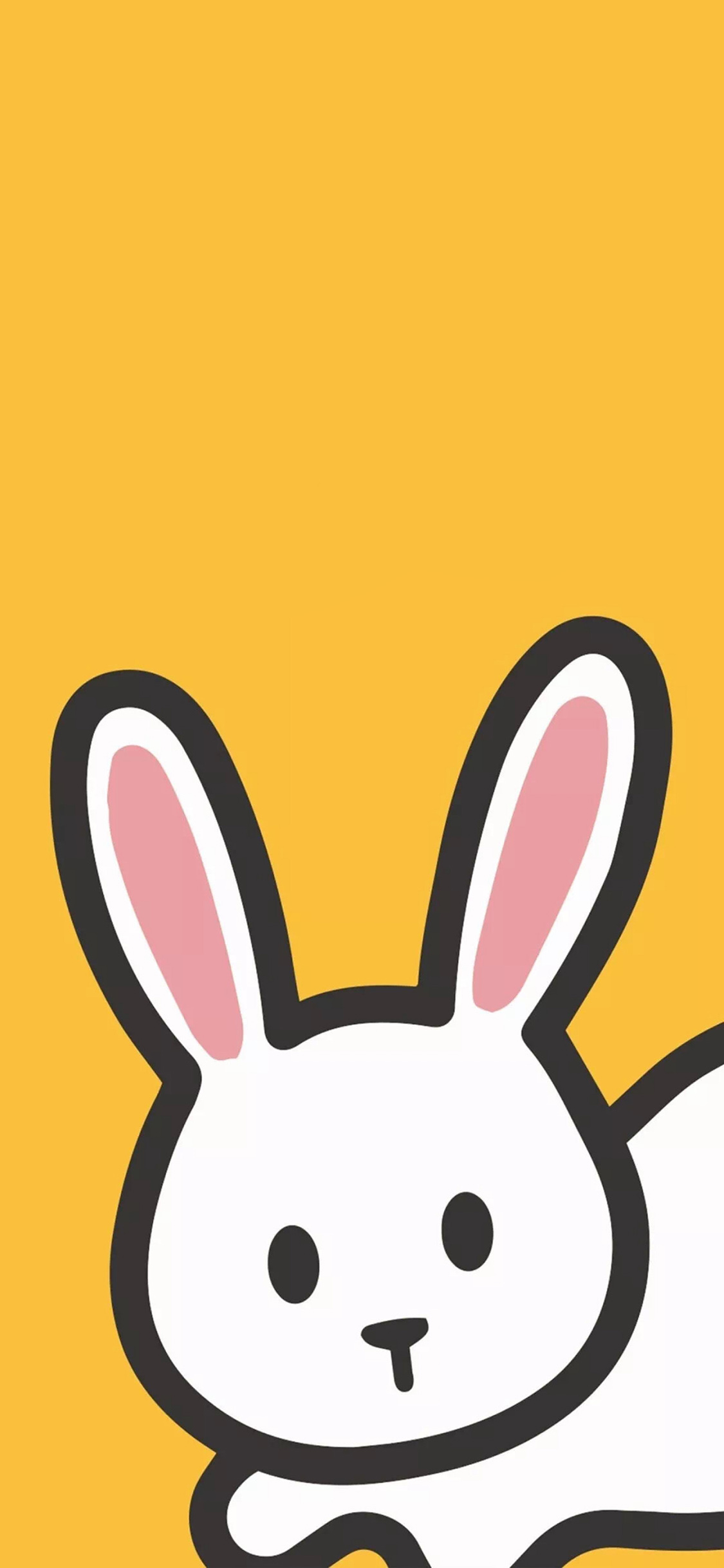 [2436×1125]黄色背景 卡通 兔子 rabbit 苹果手机动漫壁纸图片