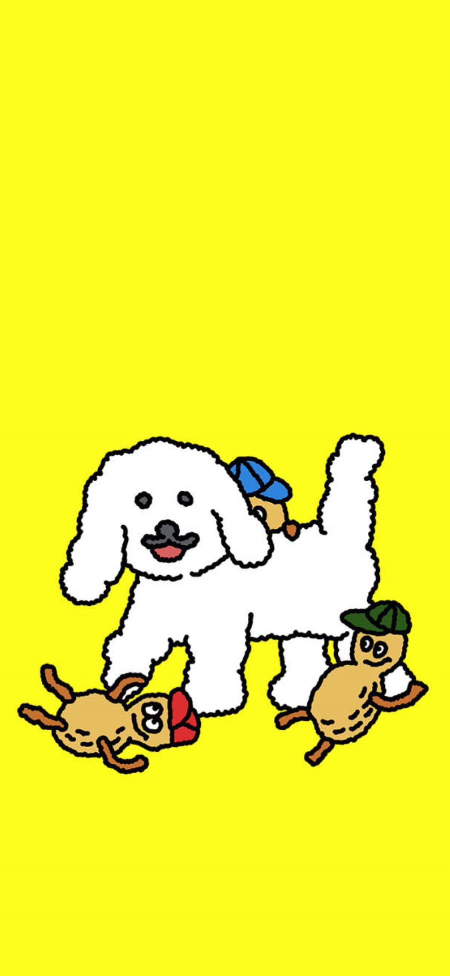 [2436×1125]黄色背景 卡通 狗狗 玩偶 苹果手机动漫壁纸图片