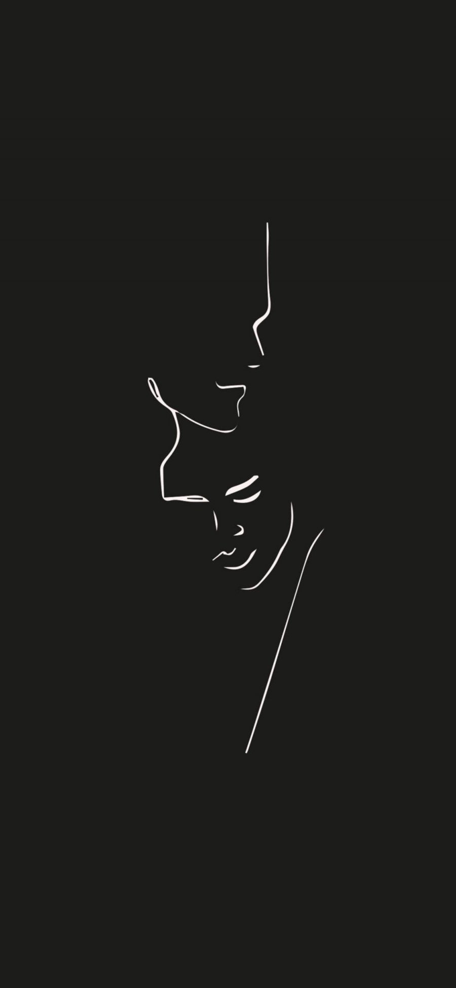 [2436×1125]黑色背景 线条 情侣 简笔 抽象画 苹果手机动漫壁纸图片