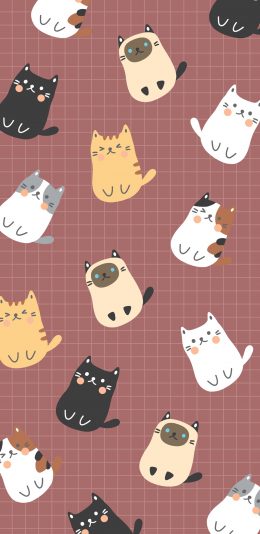 [2436x1125]卡通 猫咪 平铺 可爱 苹果手机壁纸图片