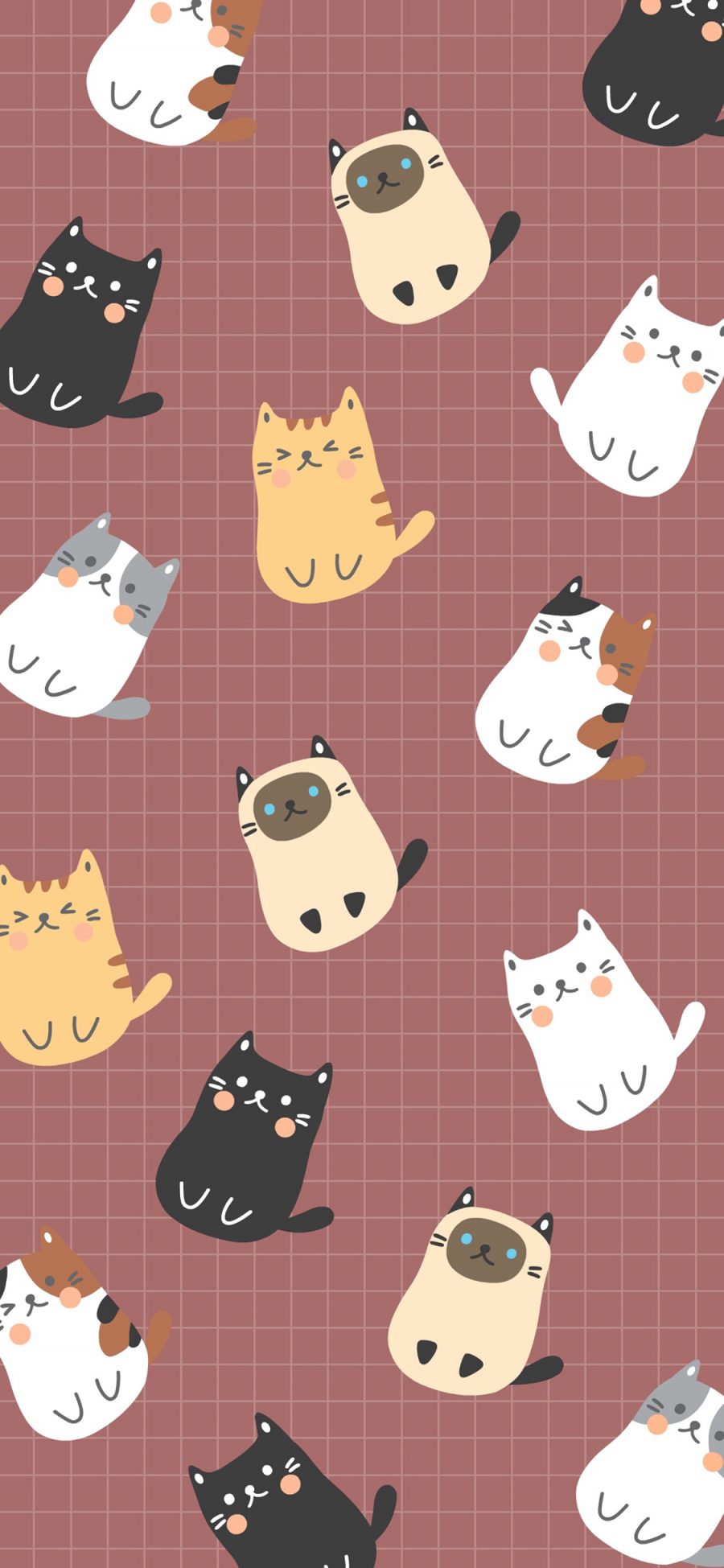 [2436×1125]卡通 猫咪 平铺 可爱 苹果手机壁纸图片