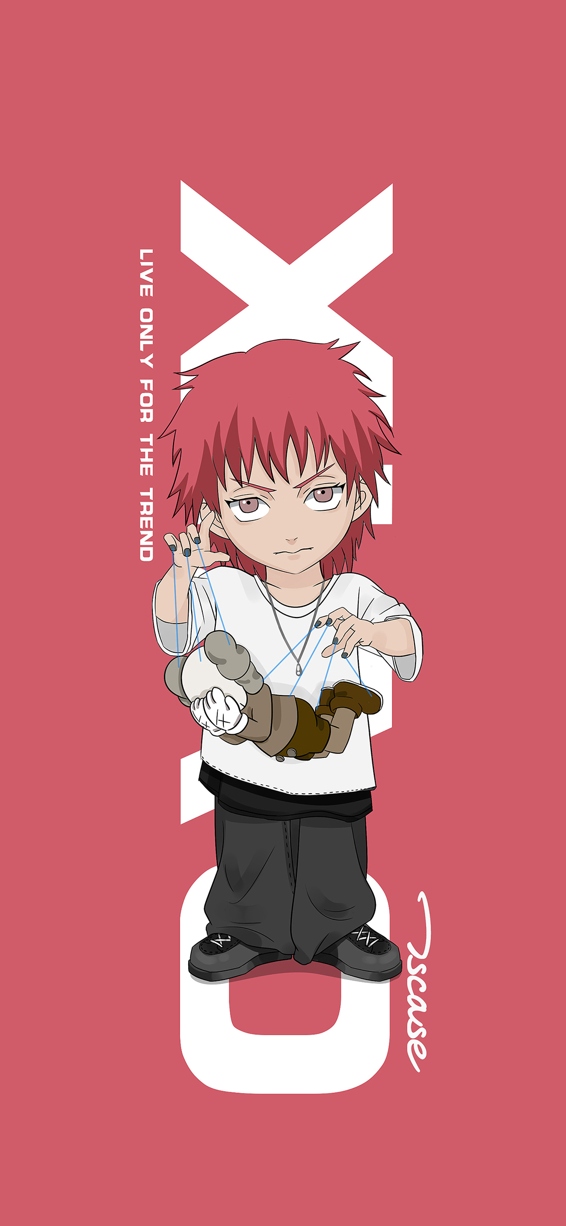 [2436×1125]赤砂之蝎 火影忍者 晓组织 粉 Kaws 苹果手机壁纸图片