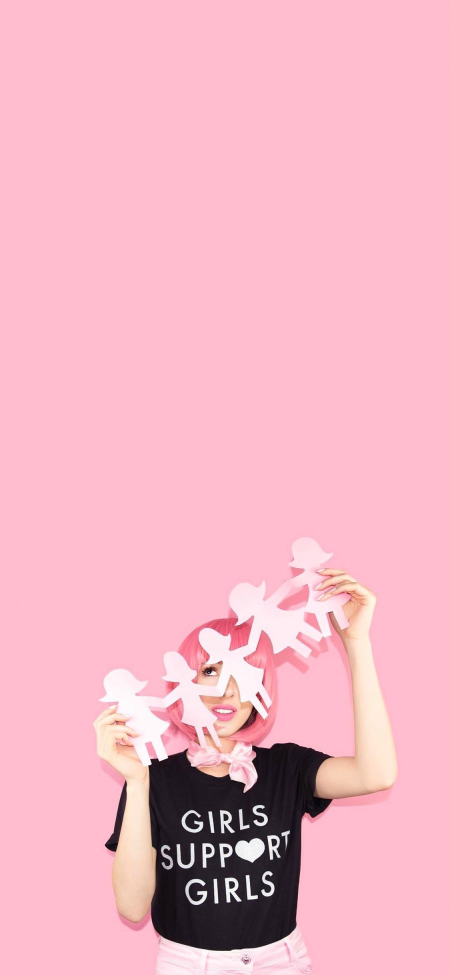 [2436×1125]粉色背景 欧美美女 剪纸 苹果手机美女壁纸图片