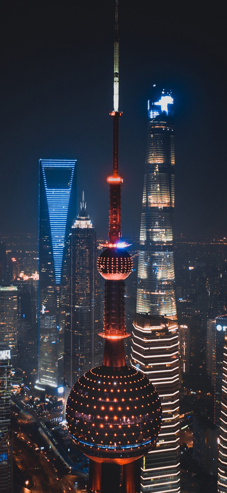 [2436×1125]上海 东方明珠 电视塔 建筑 夜景 苹果手机壁纸图片