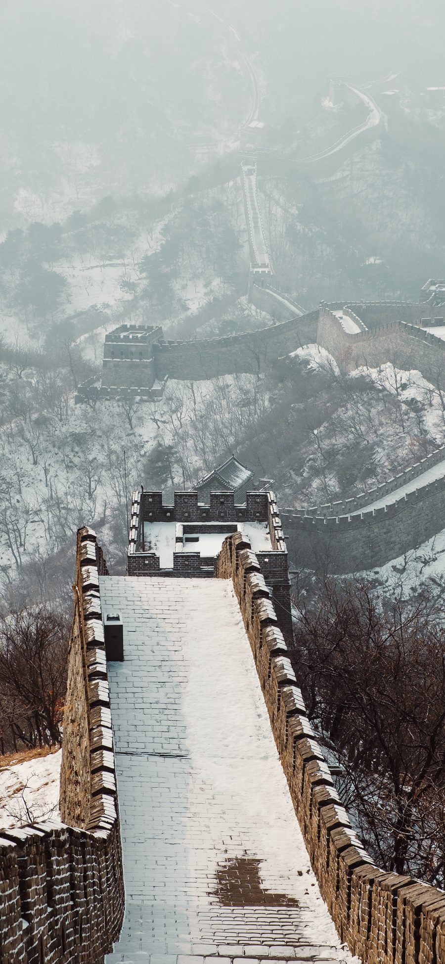 [2436×1125]中国 地标 万里长城 下雪 霜降 苹果手机壁纸图片