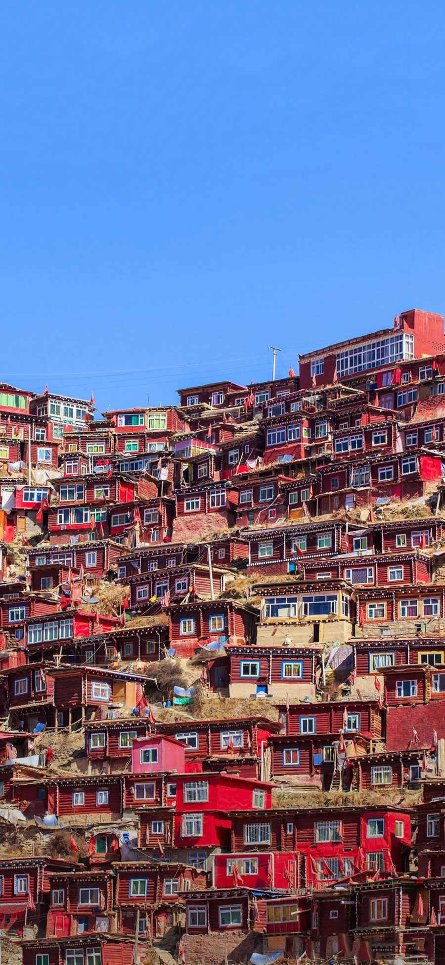 [2436×1125]佛学院 四川藏族 房屋 建筑 密集 苹果手机壁纸图片