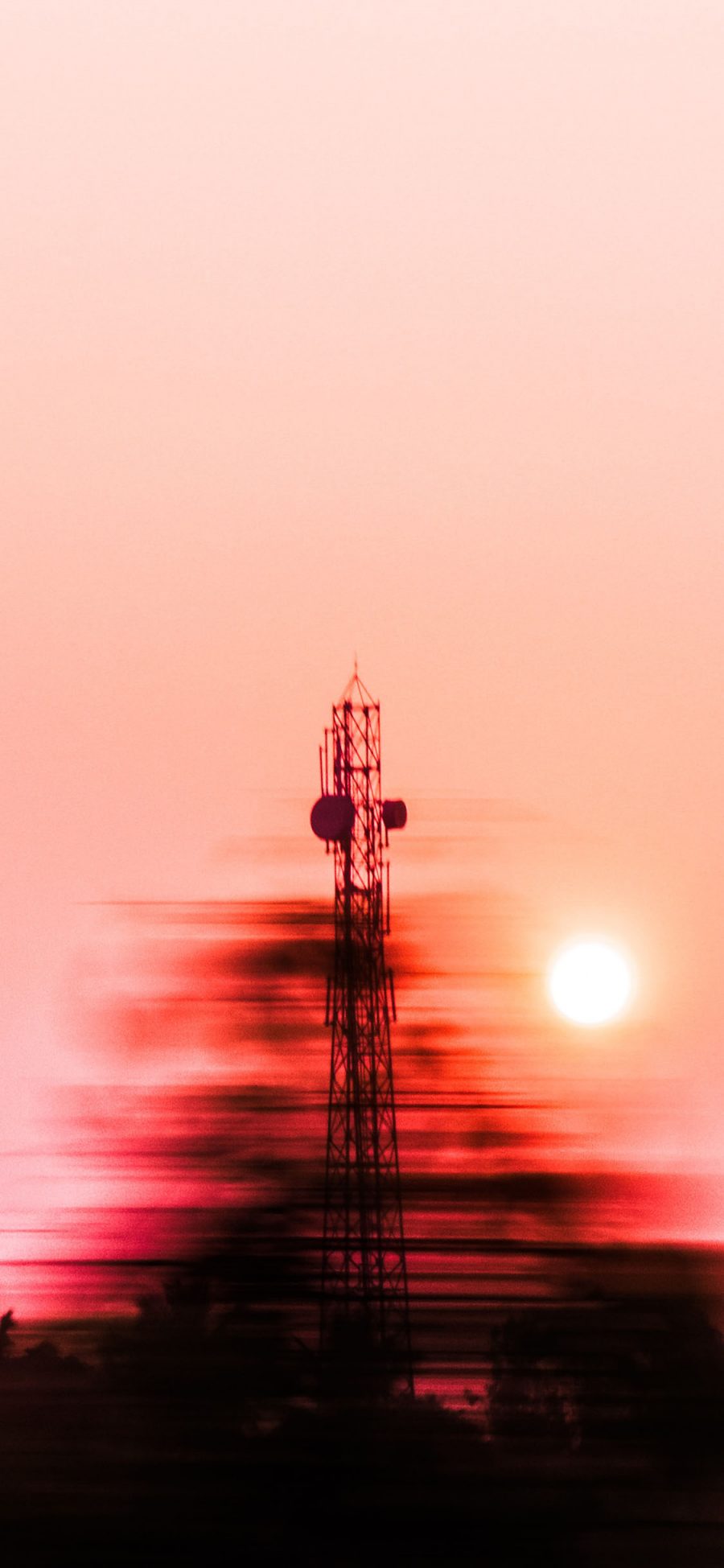 [2436×1125]信号塔 模糊 夕阳 美景 苹果手机壁纸图片