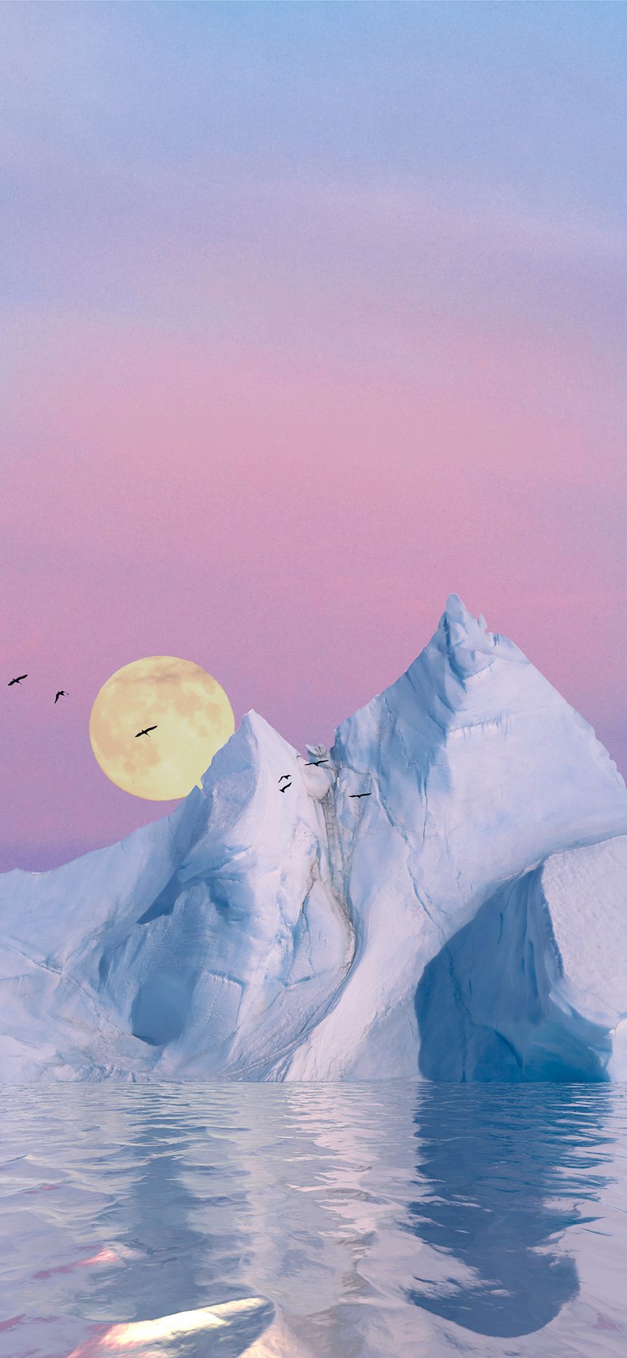 [2436×1125]冰川 倒影 水面 太阳 苹果手机壁纸图片