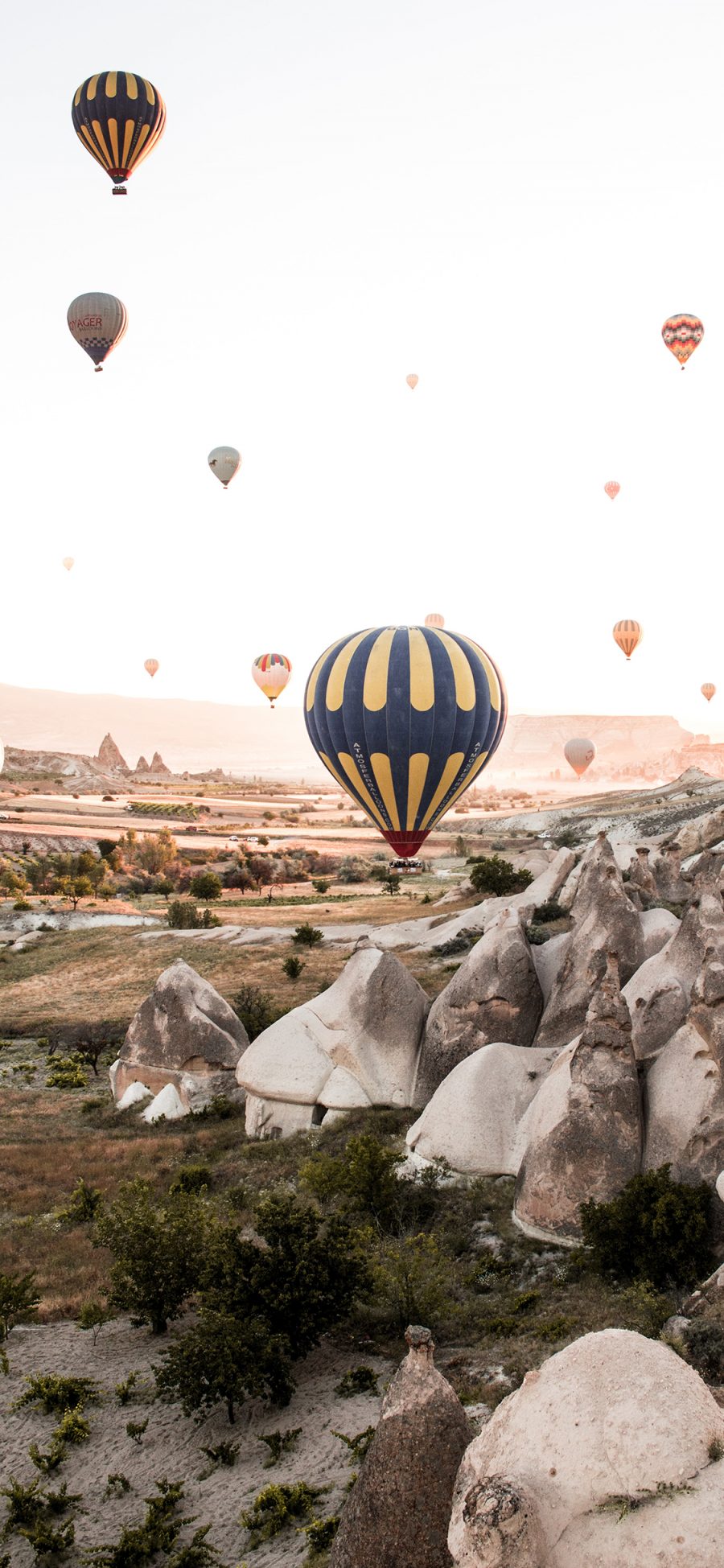 [2436×1125]土耳其 景点 岩石 热气球 浪漫 苹果手机壁纸图片