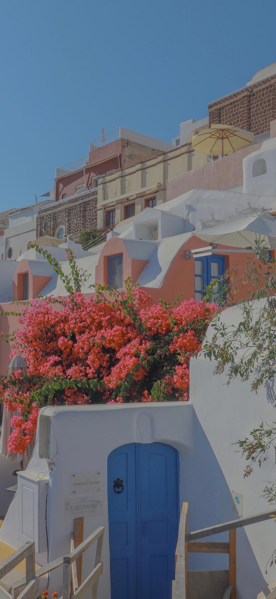 [2436×1125]圣托里尼岛 希腊 爱情海 建筑 苹果手机壁纸图片