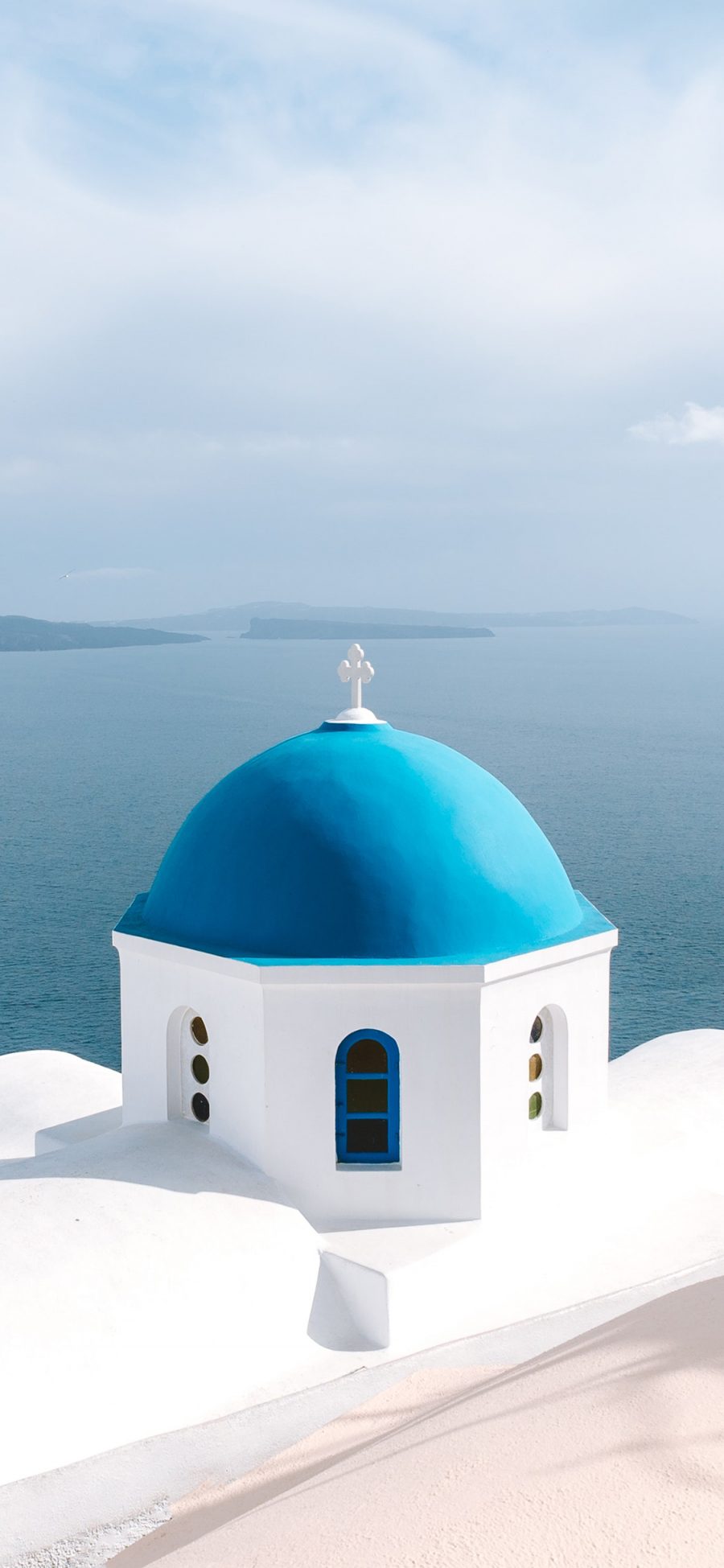 [2436×1125]圣托里尼岛 希腊 爱情海 浪漫 蓝白 苹果手机壁纸图片