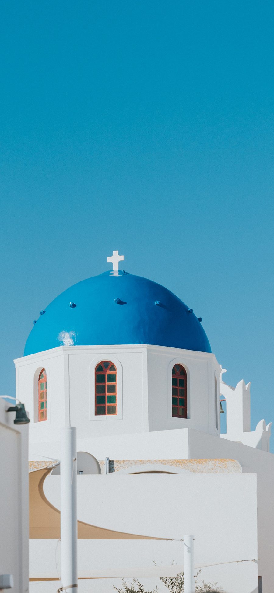 [2436×1125]圣托里尼岛 蔚蓝 蓝天 景观 旅游 苹果手机壁纸图片