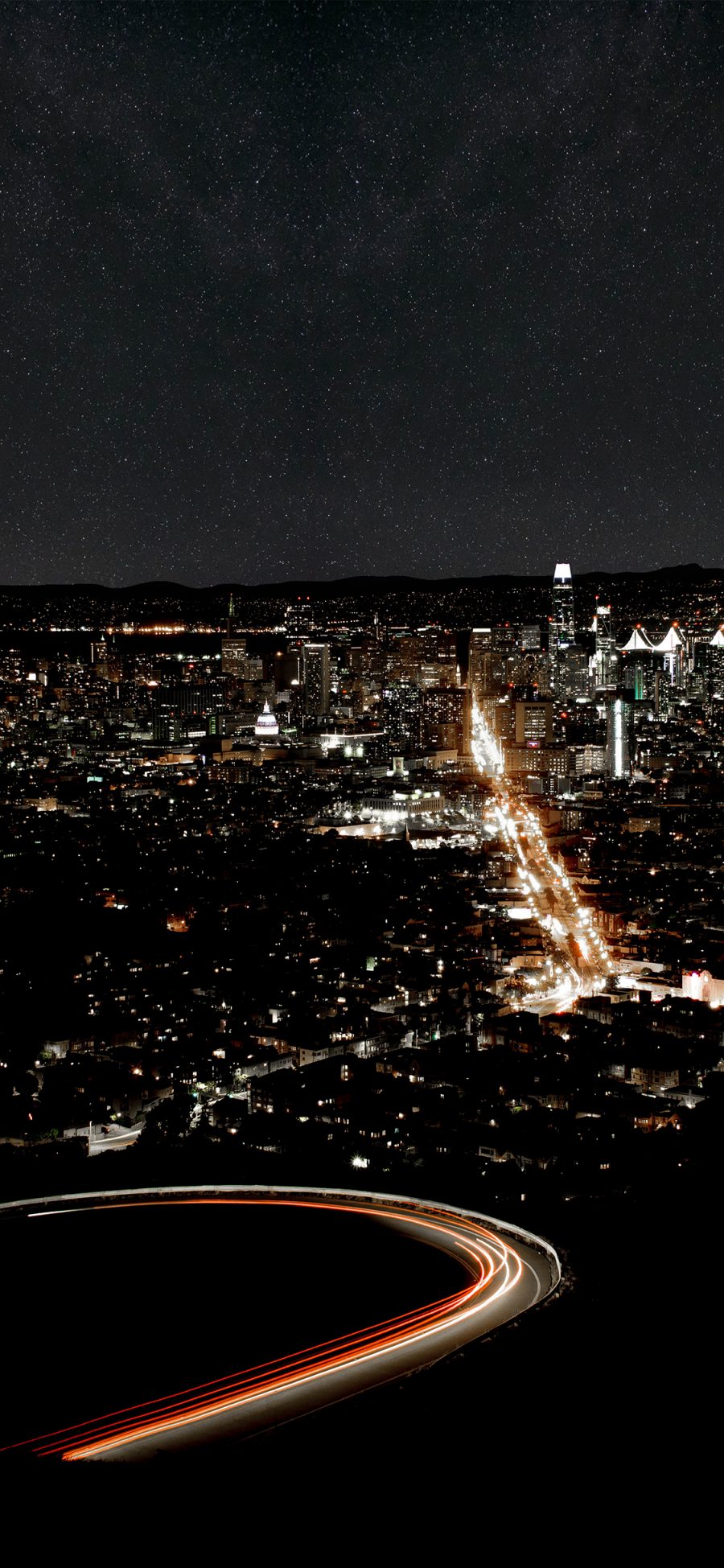[2436×1125]城市 夜景 灯光 星空 苹果手机壁纸图片