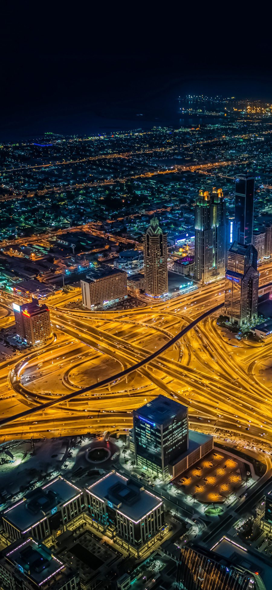 [2436×1125]城市 夜景 都市 繁华 道路 灯光 苹果手机壁纸图片