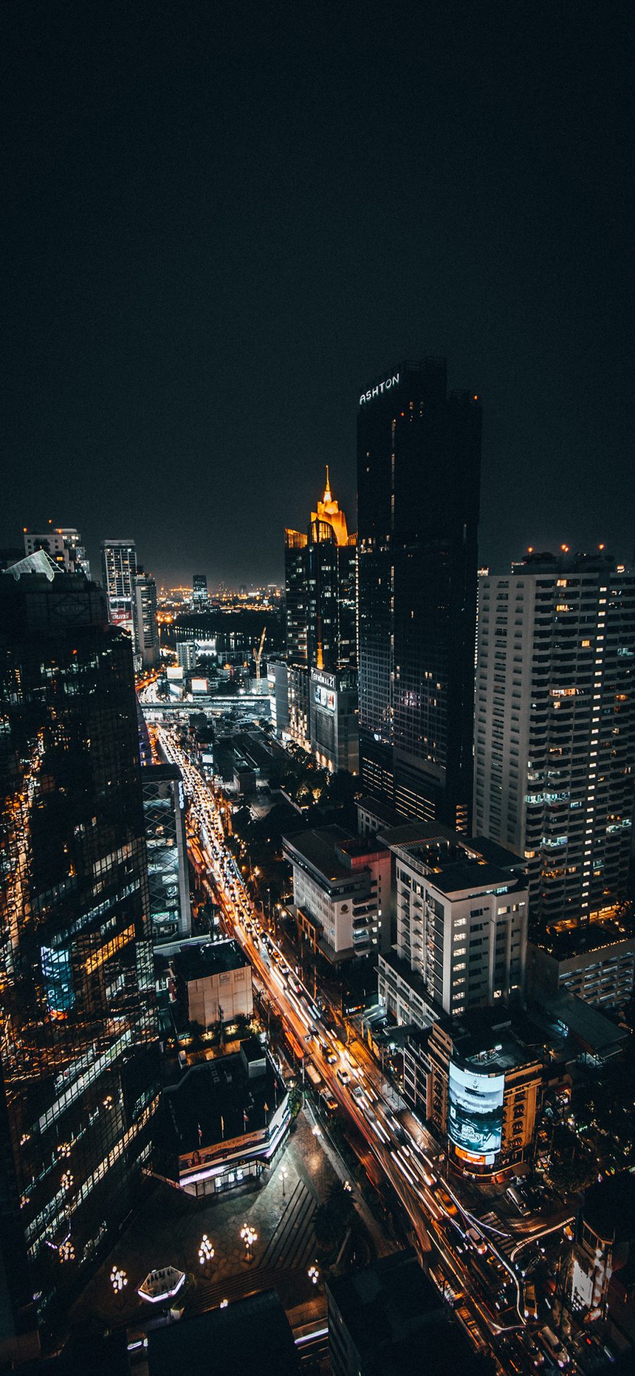 [2436×1125]城市 建筑 夜景 车水马龙 车辆 都市 苹果手机壁纸图片