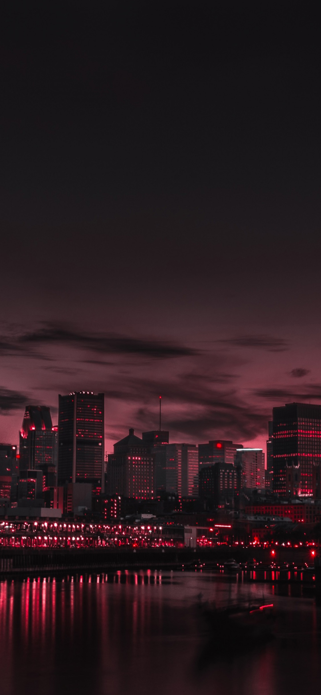 [2436×1125]城市夜景 建筑 高楼大厦 水面 倒影 苹果手机壁纸图片