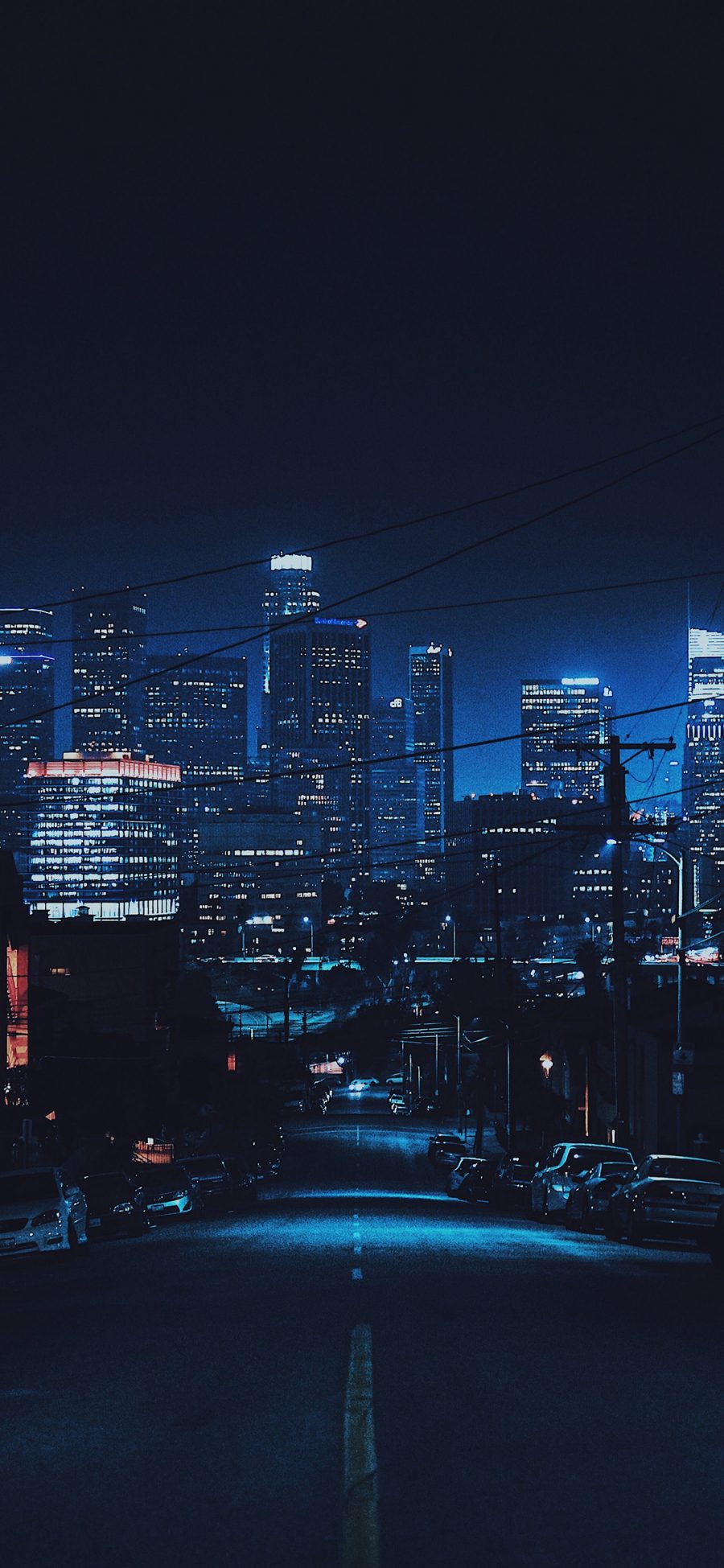 [2436×1125]城市夜景 黑夜 建筑 道路 苹果手机壁纸图片
