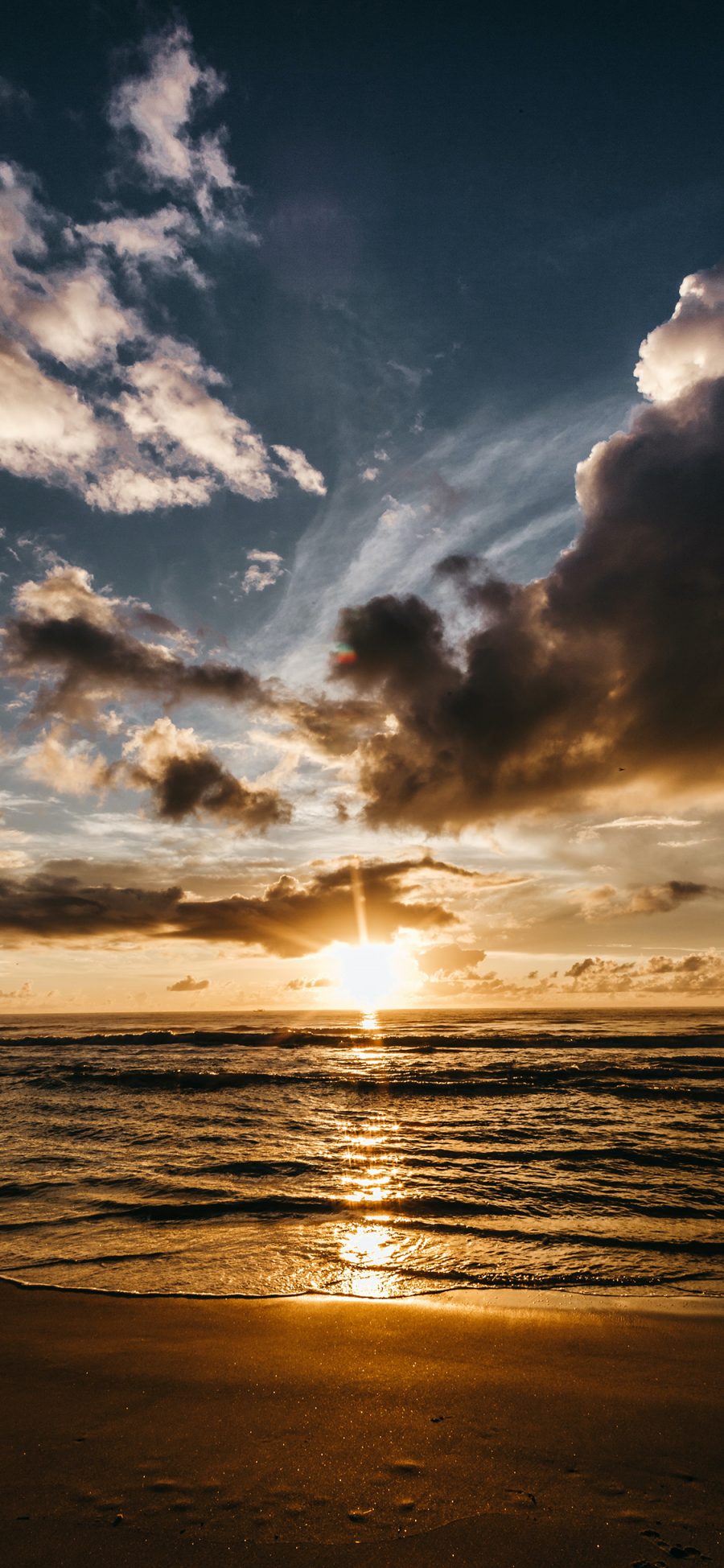 [2436×1125]夕阳 大海 沙滩 海景 苹果手机壁纸图片