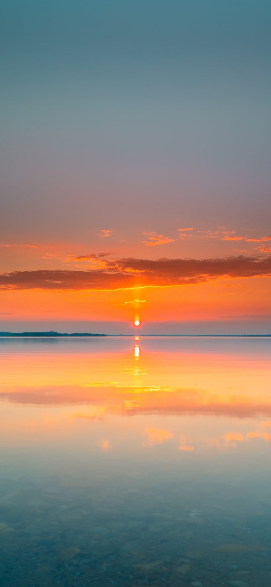 [2436×1125]夕阳 日落 海平面 云彩 苹果手机壁纸图片