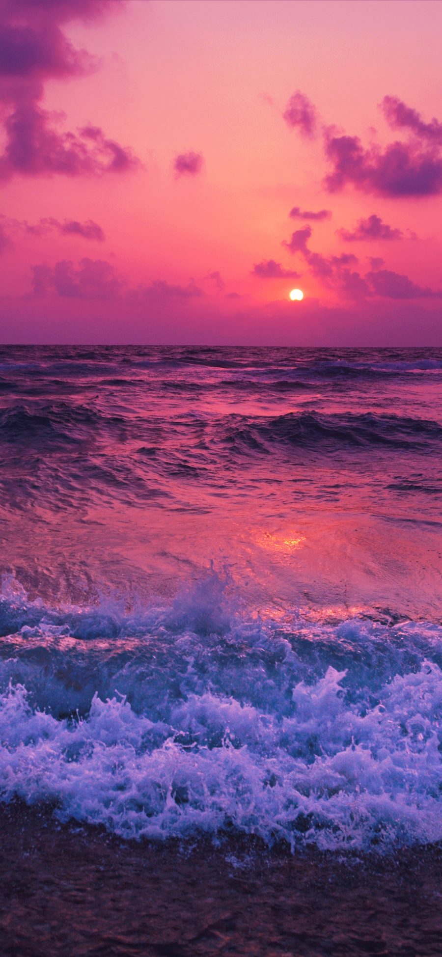 [2436×1125]夕阳 晚霞 大海 海浪 海水 苹果手机壁纸图片