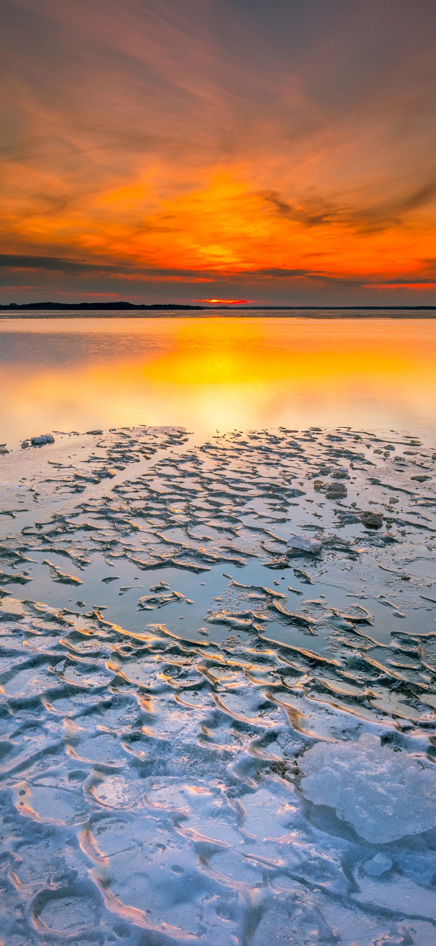 [2436×1125]夕阳 海岸 海边 冰块 冰川 苹果手机壁纸图片