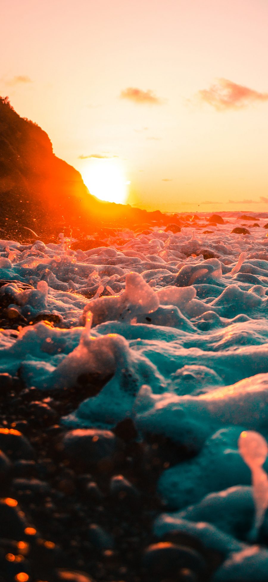 [2436×1125]夕阳 海浪 太阳 晚霞 苹果手机壁纸图片