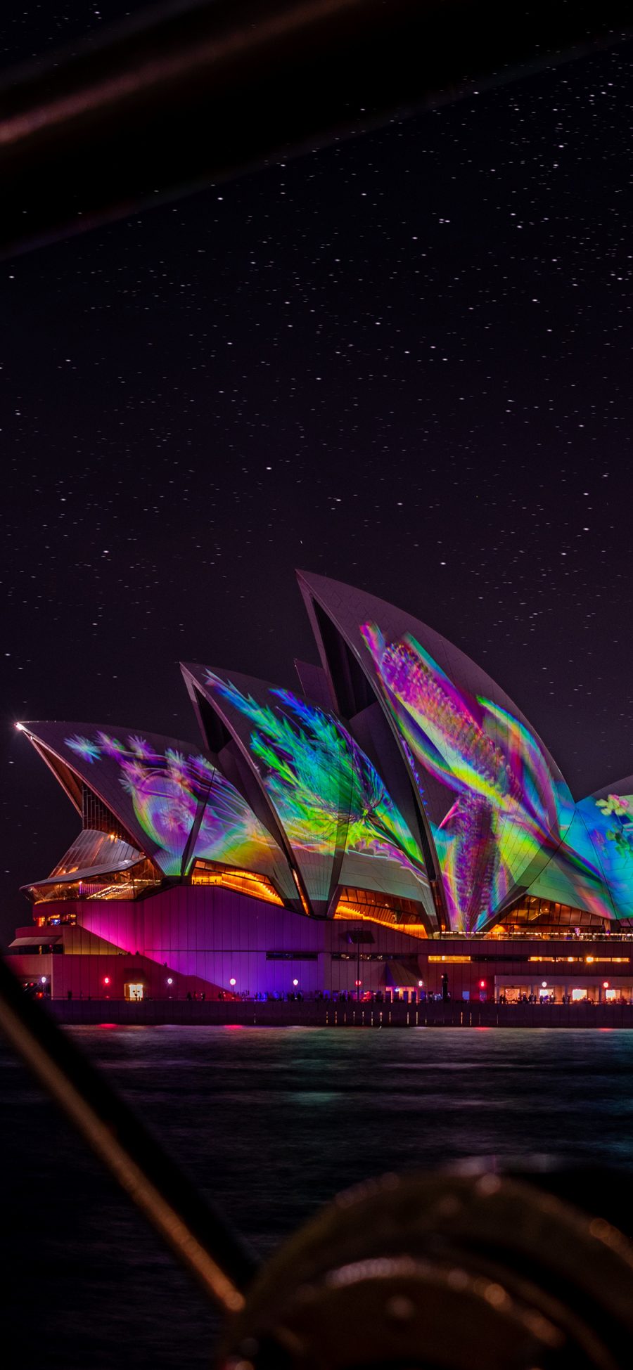[2436×1125]夜晚 悉尼歌剧院 地标 炫彩 苹果手机壁纸图片