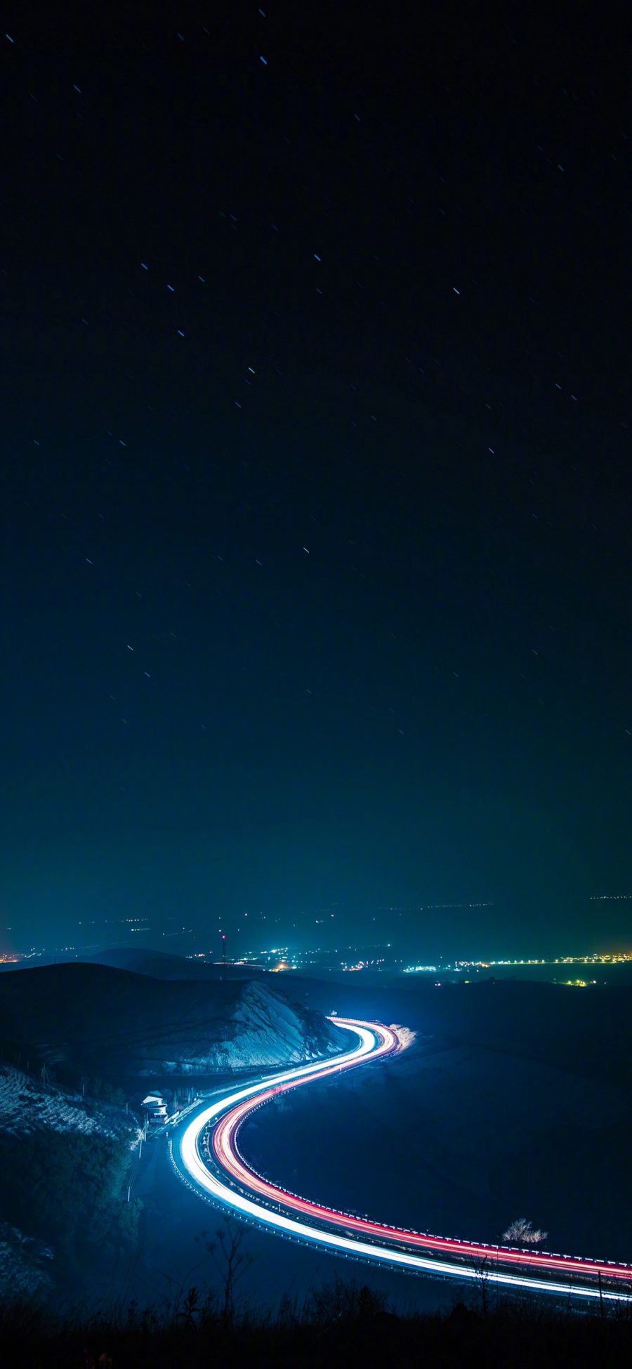 [2436×1125]夜晚 星空 道路 曲线 蜿蜒 山 苹果手机壁纸图片