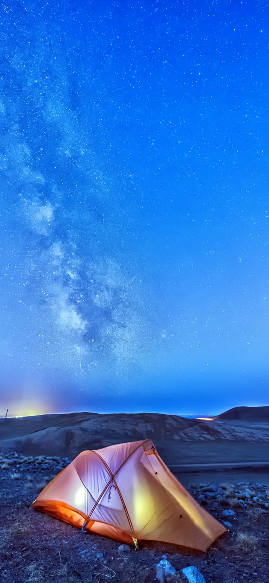 [2436×1125]夜晚 露营 星空 唯美 苹果手机壁纸图片