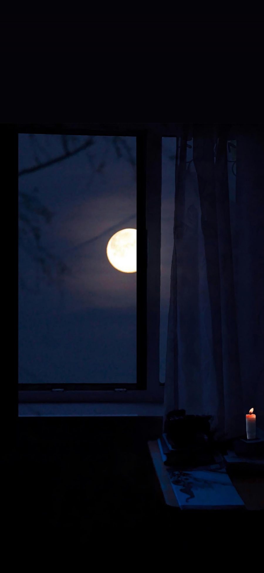 [2436×1125]夜景 天空 月亮 圆月 蜡烛 苹果手机壁纸图片