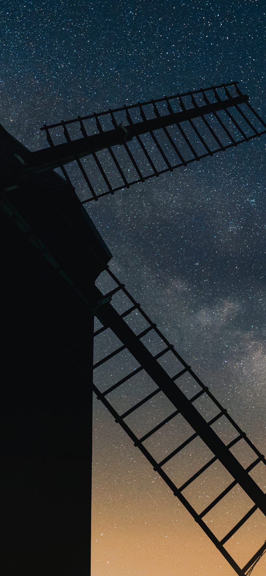 [2436×1125]夜景 建筑 风车 星空 唯美 苹果手机壁纸图片