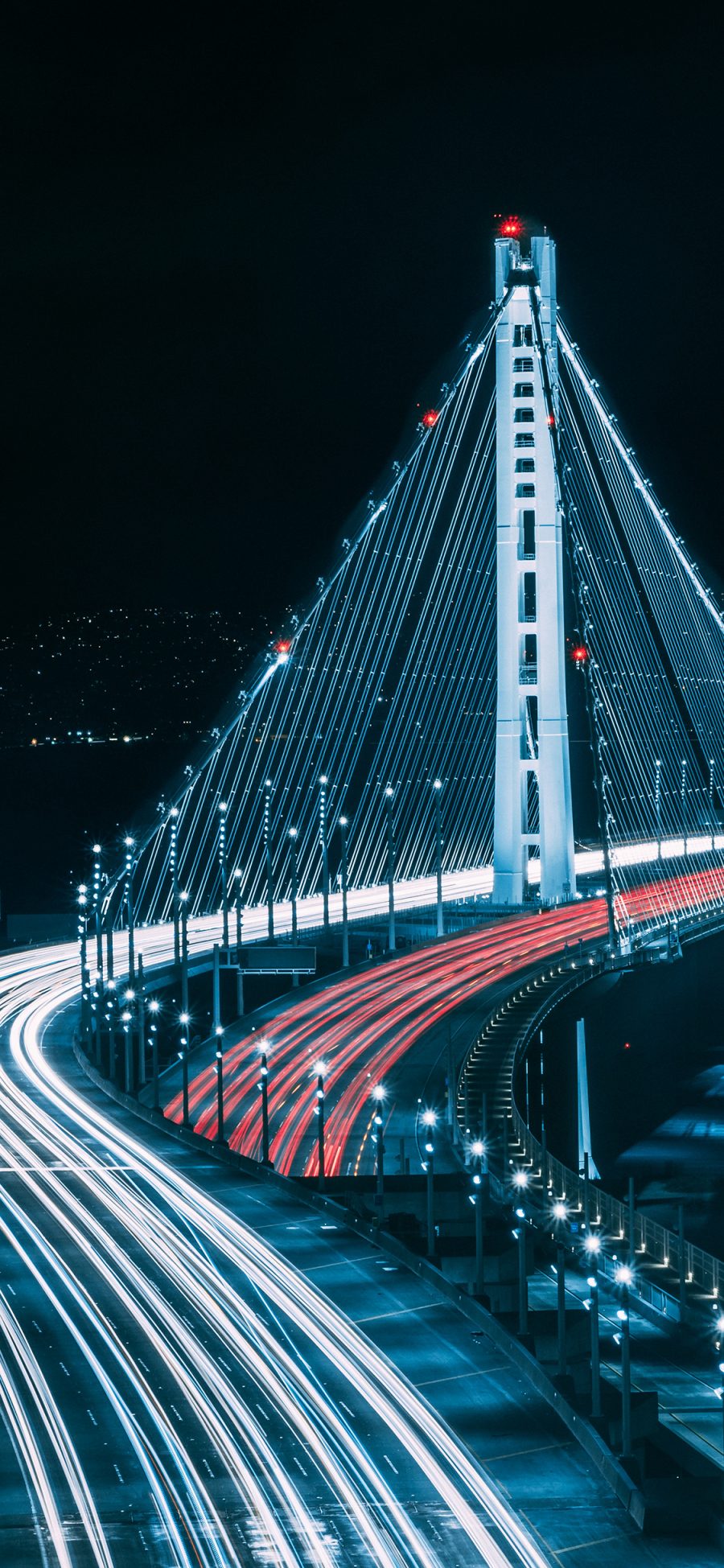 [2436×1125]夜景 车流 灯光 延时 桥梁 苹果手机壁纸图片