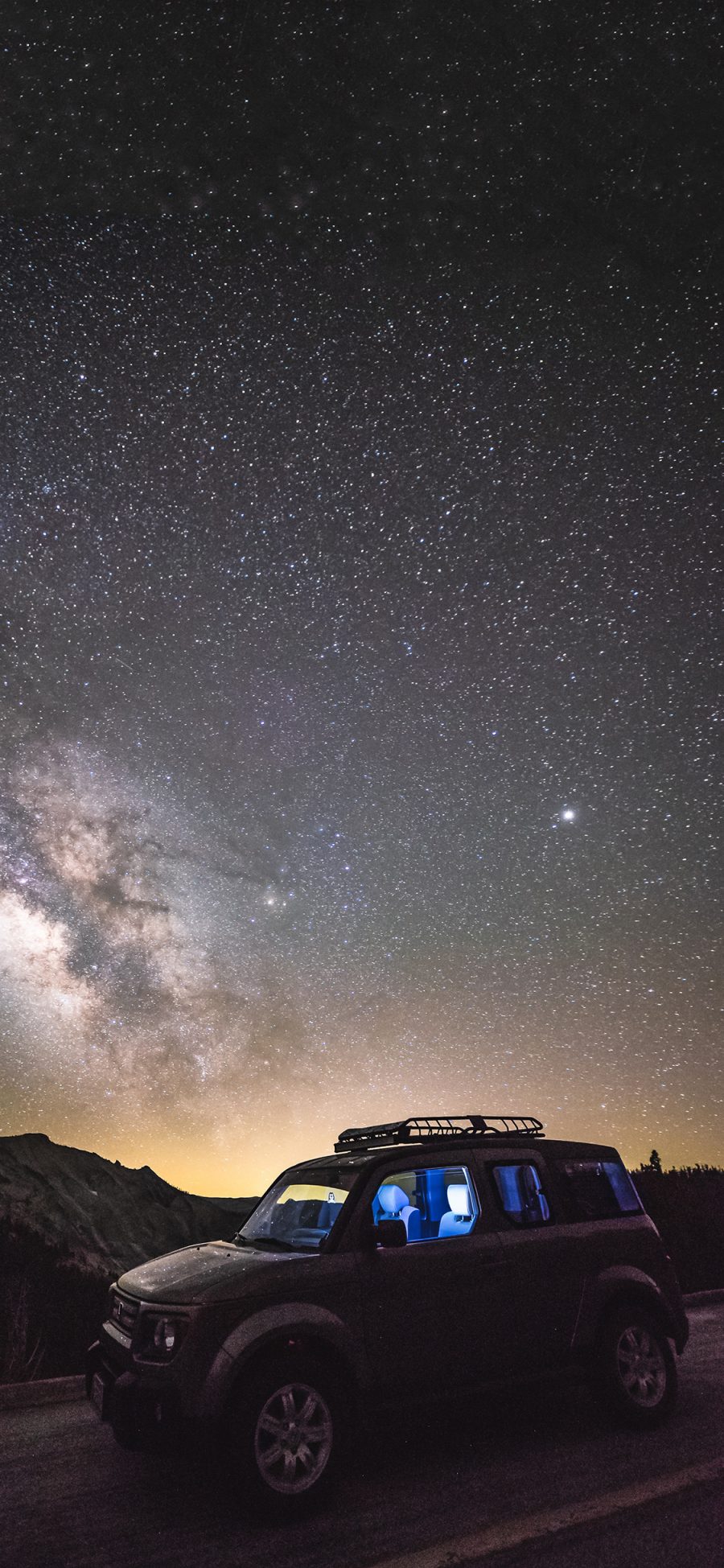 [2436×1125]夜空 星空 汽车 美景 苹果手机壁纸图片