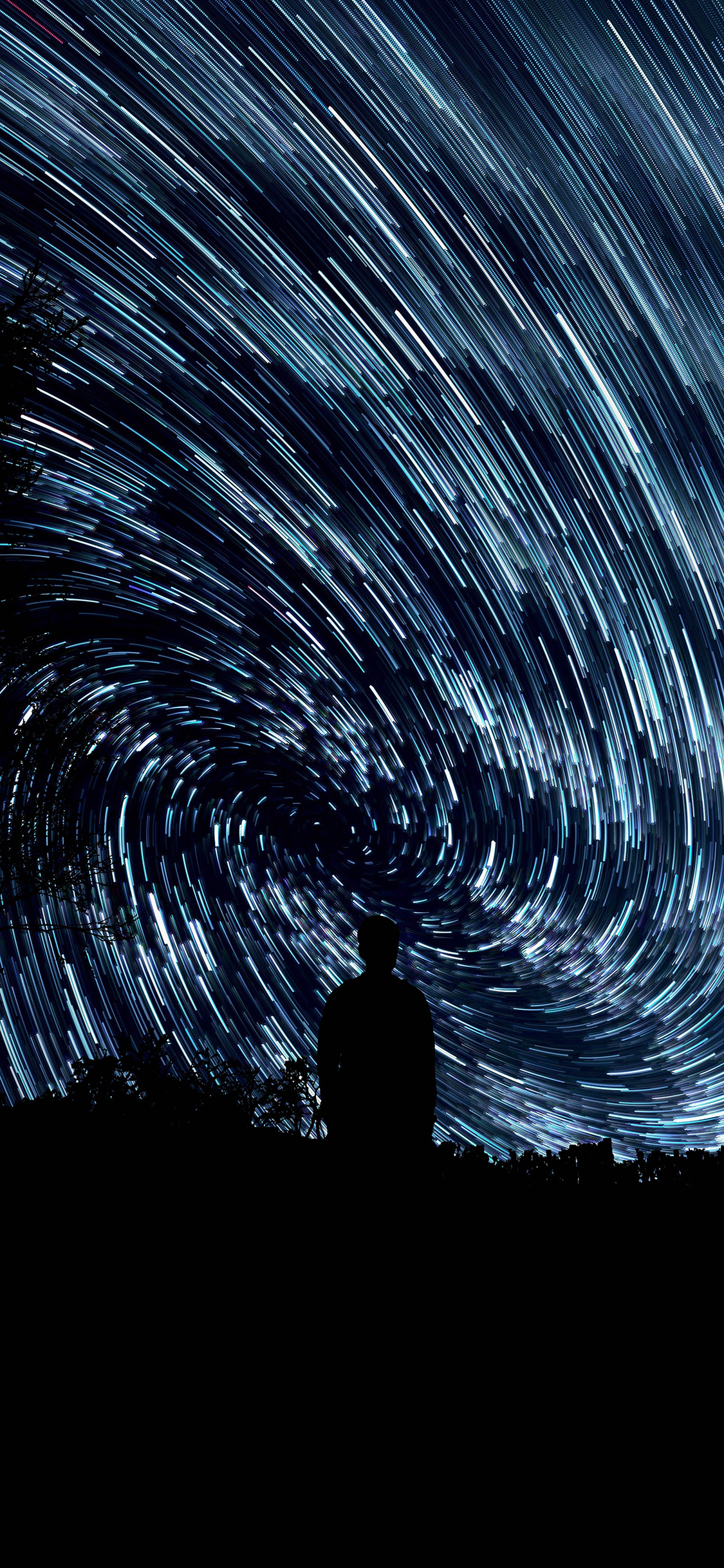 [2436×1125]夜空 长时间曝光摄影 流星 唯美 背影 黑暗 苹果手机壁纸图片