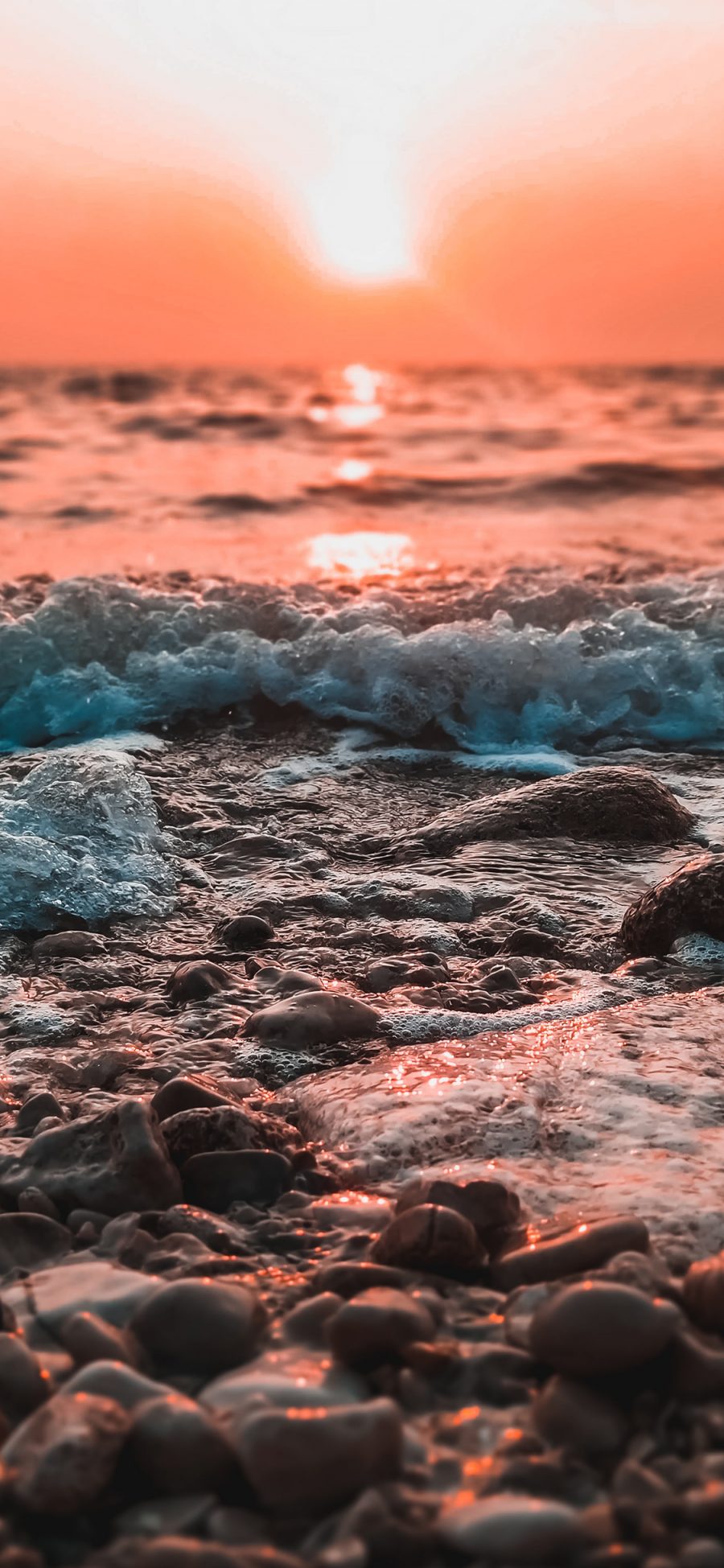 [2436×1125]大海 海水 石头 日出 海浪 苹果手机壁纸图片
