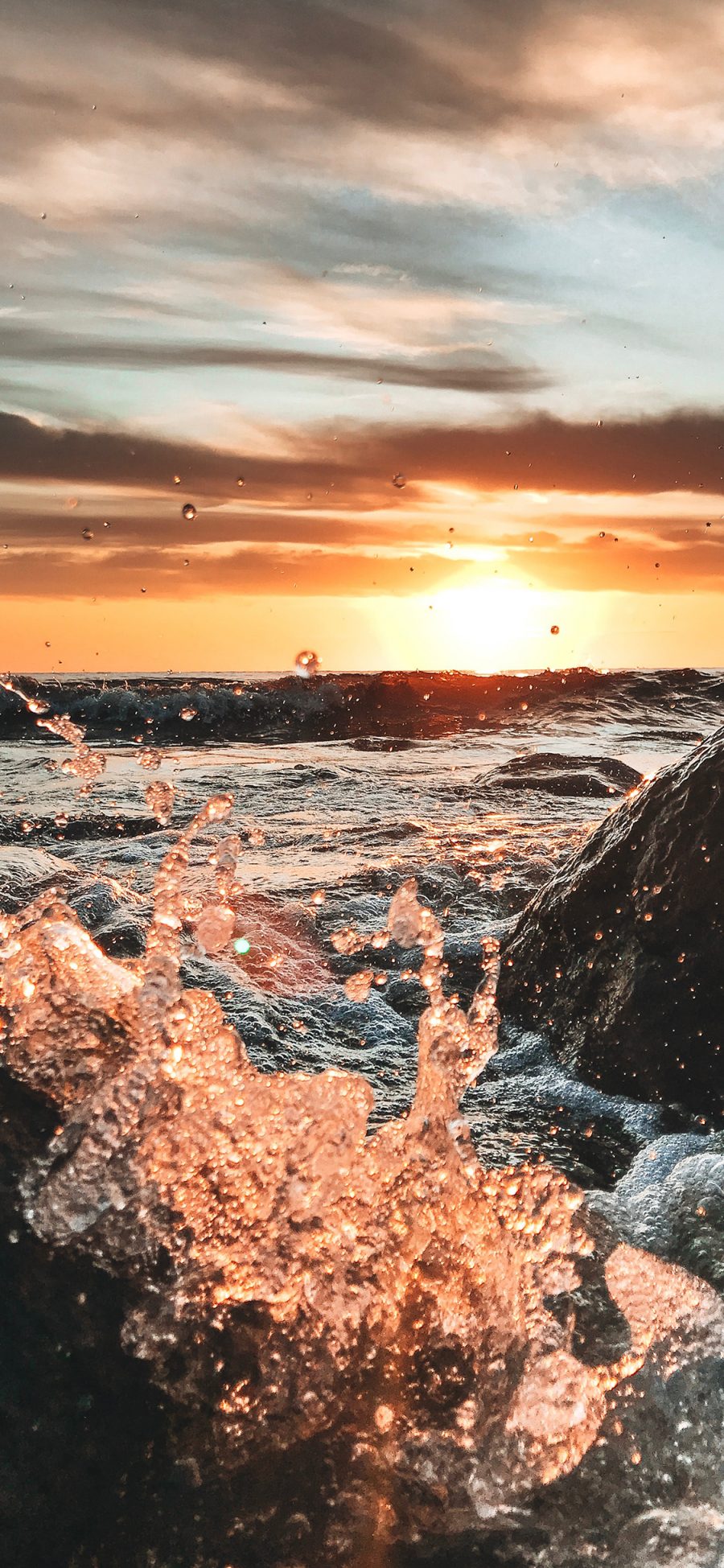 [2436×1125]大海 海洋 浪花 夕阳 苹果手机壁纸图片
