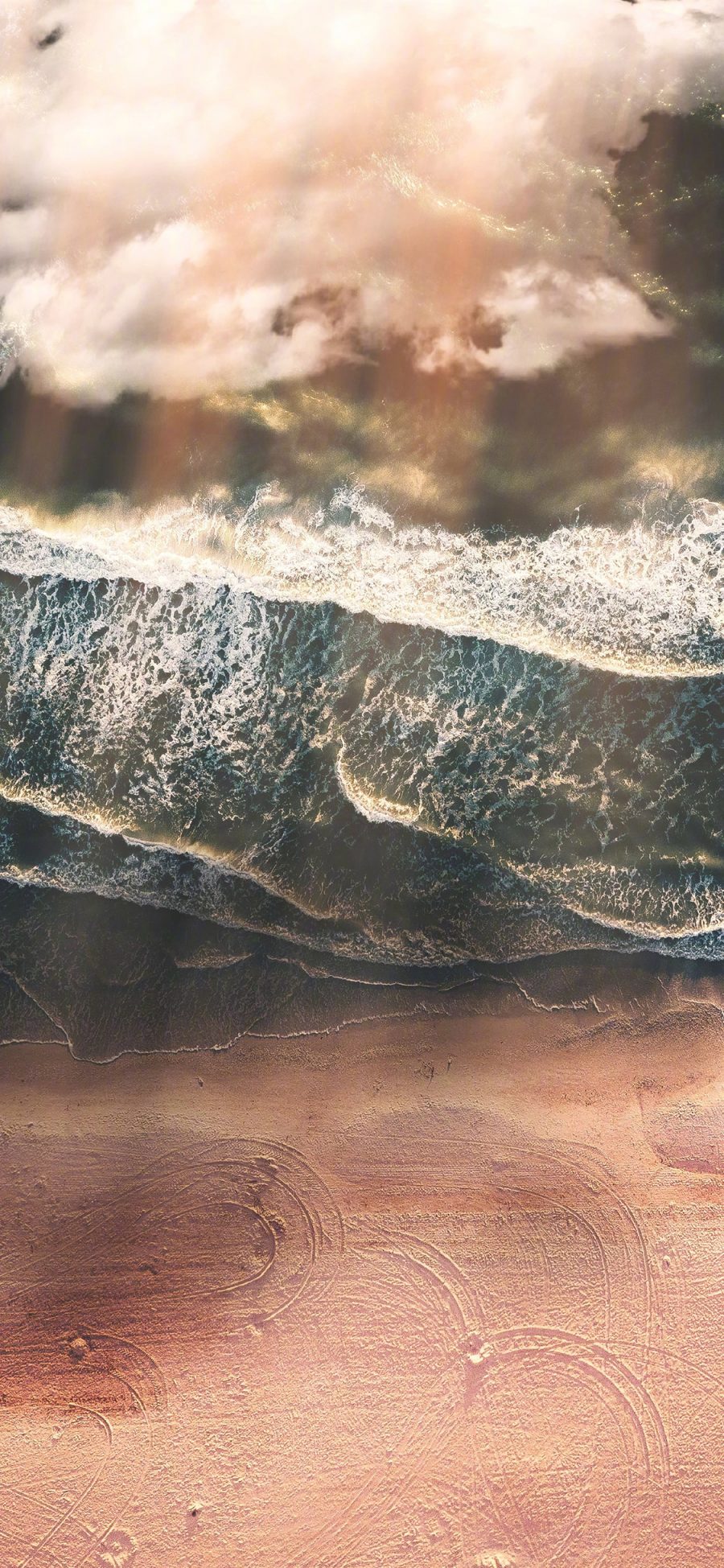 [2436×1125]大海 海浪 沙滩 阳光 光线 苹果手机壁纸图片