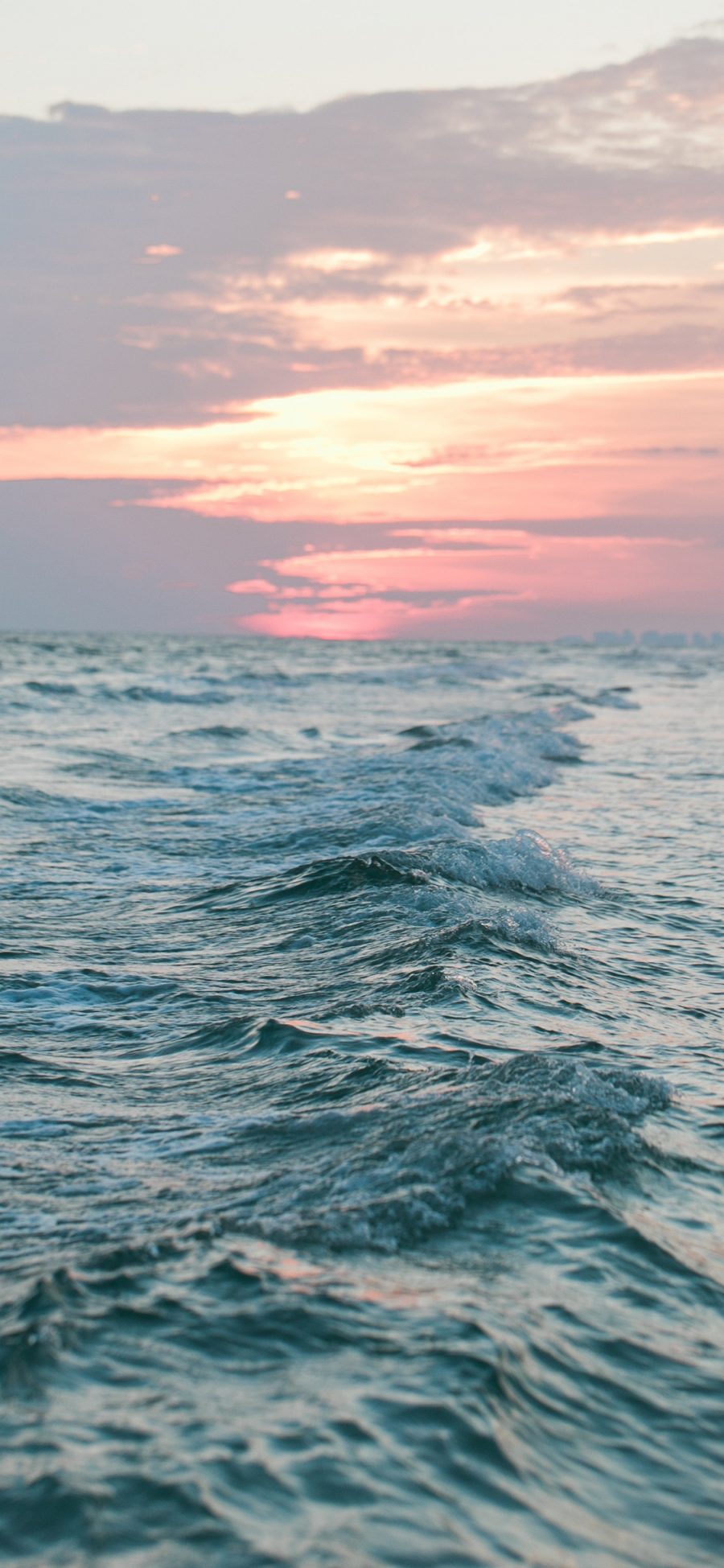 [2436×1125]大海 海浪 落日 晚霞 苹果手机壁纸图片