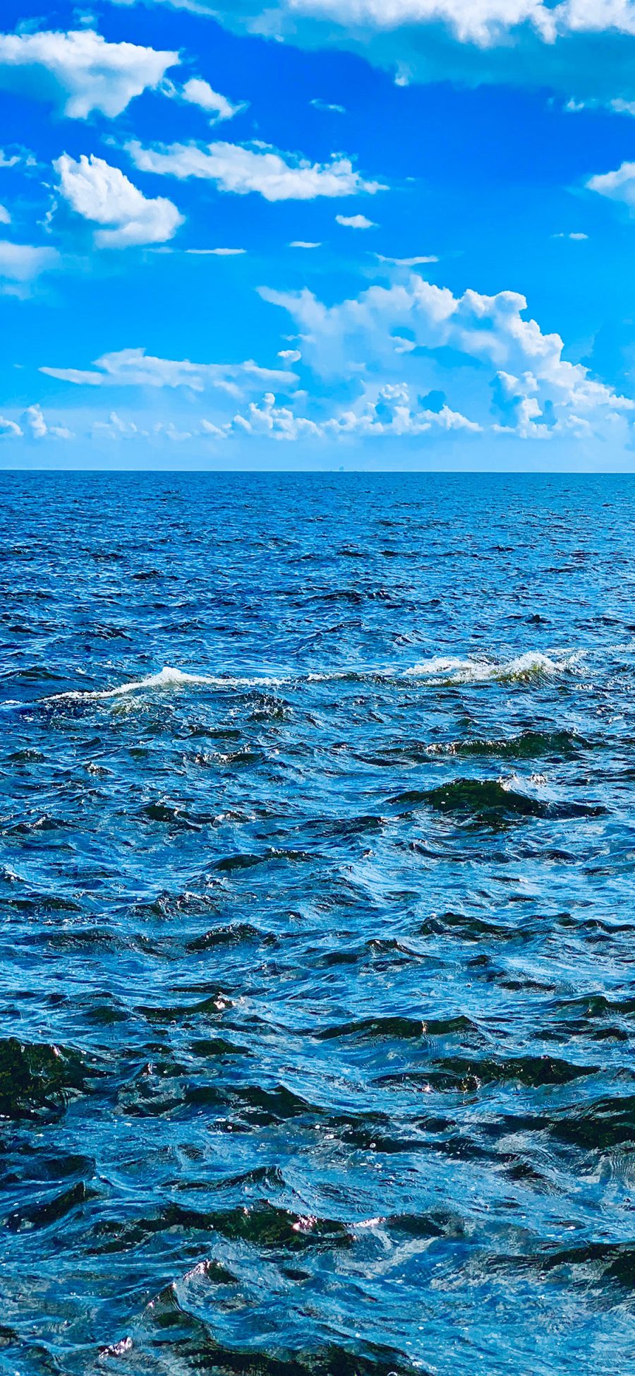 [2436×1125]大海 海浪 蔚蓝 天空 海天一线 苹果手机壁纸图片