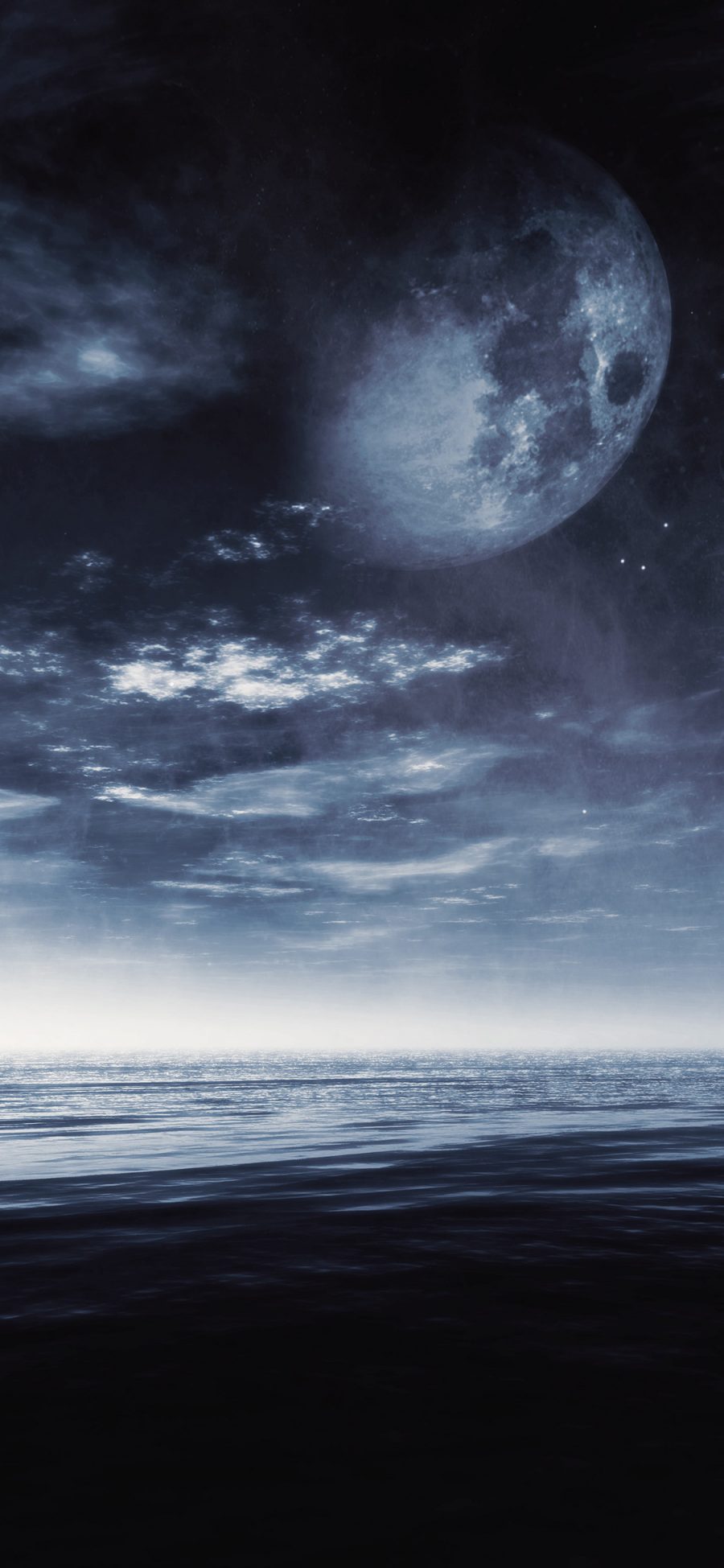 [2436×1125]大海 海滩 夜晚 月亮 海水 苹果手机壁纸图片