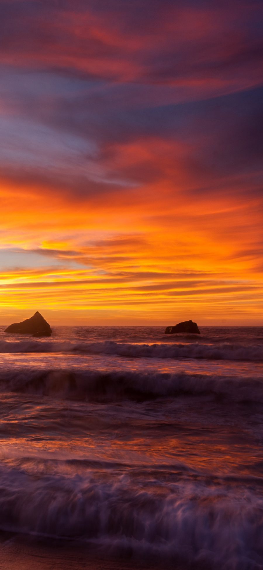 [2436×1125]大海 火烧云 夕阳 美景 海浪 苹果手机壁纸图片