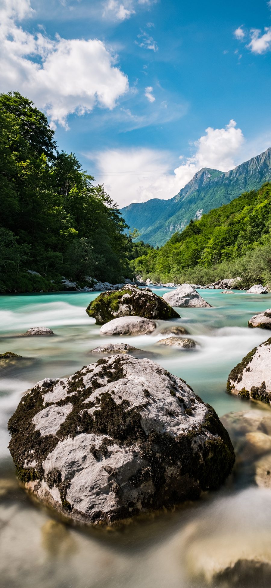 [2436×1125]大自然 云层 山峰 河流 岩石 苹果手机壁纸图片