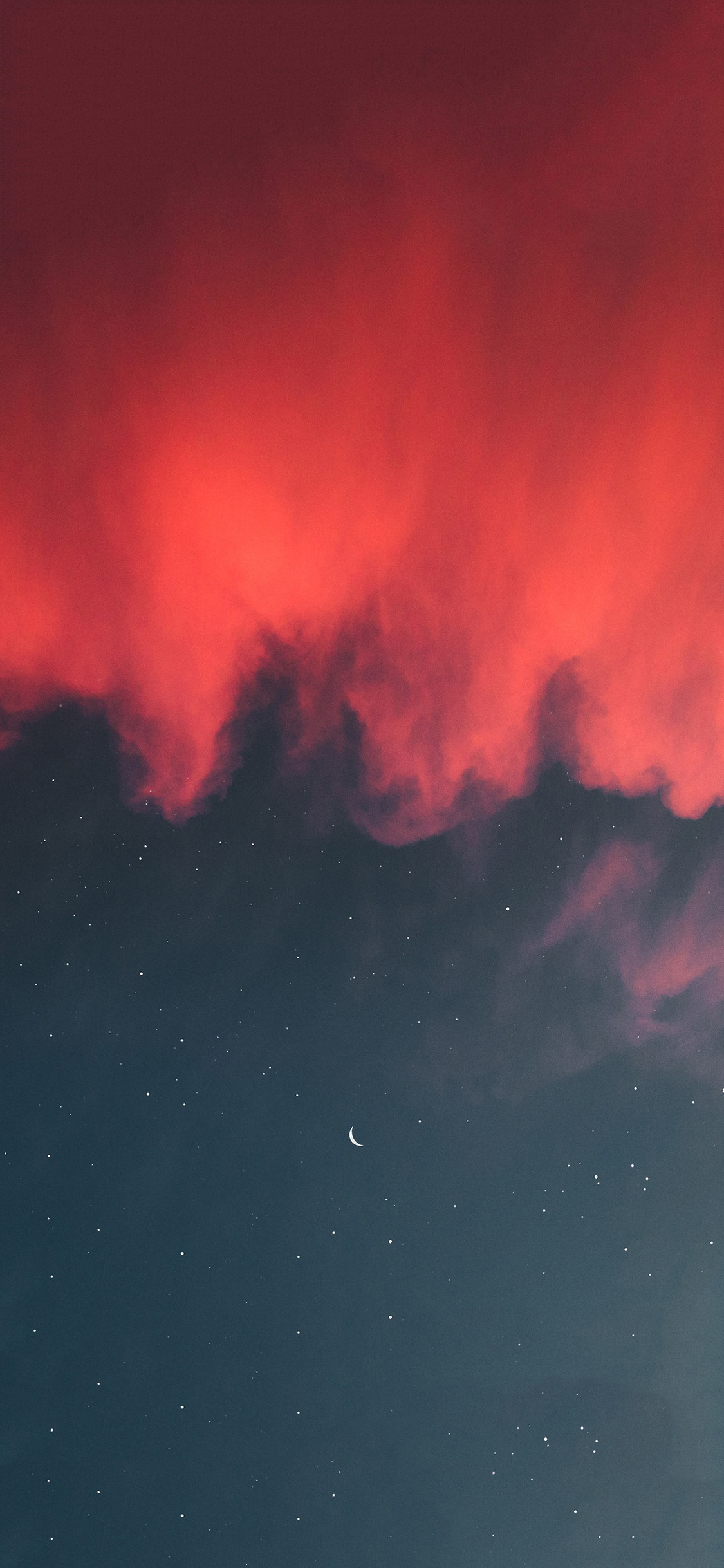 [2436×1125]天空 火烧云 星空 月牙 苹果手机壁纸图片