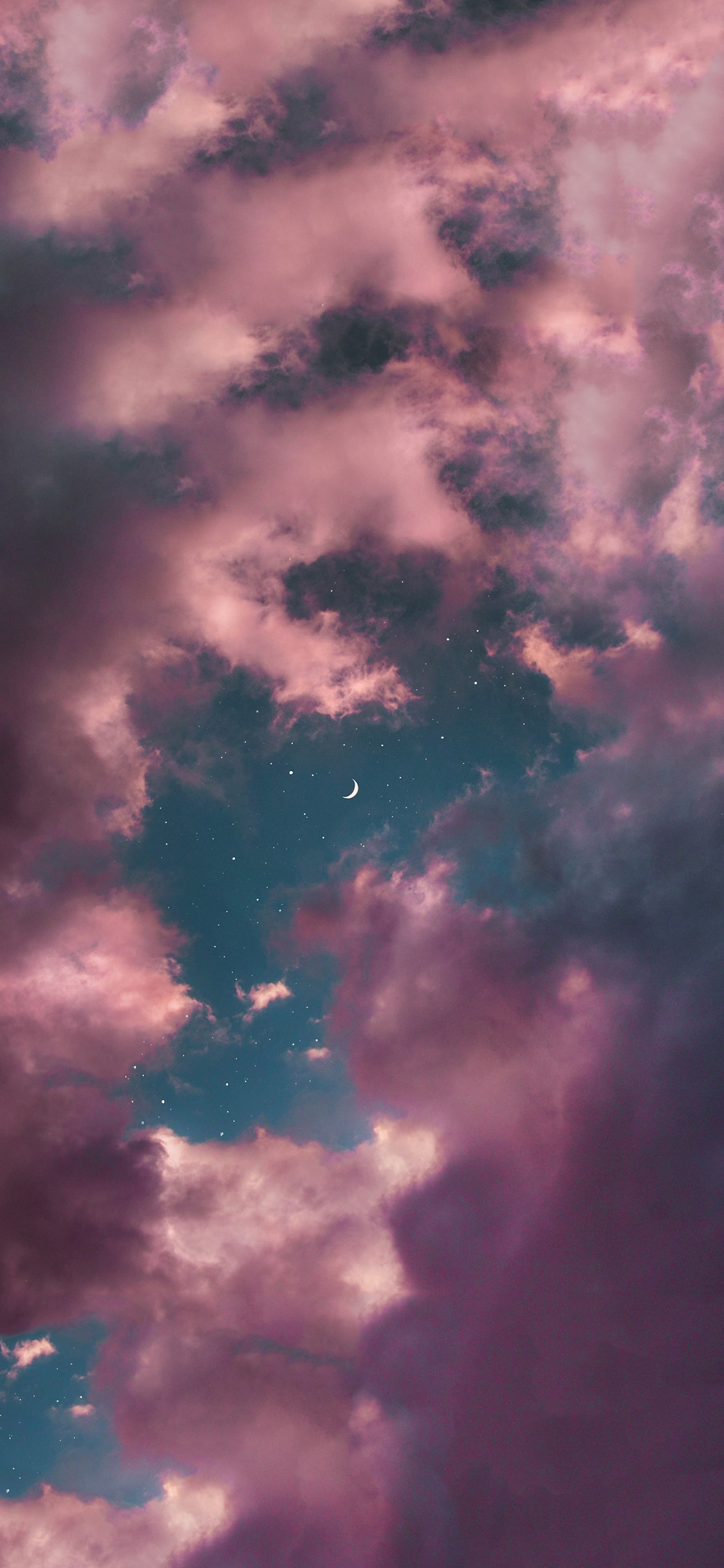 [2436×1125]天空 紫云 星空 月牙 苹果手机壁纸图片