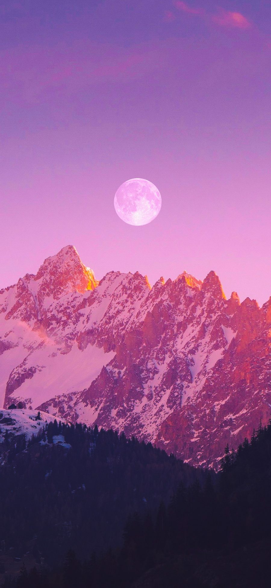 [2436×1125]山 月亮 渐变 天空 苹果手机壁纸图片